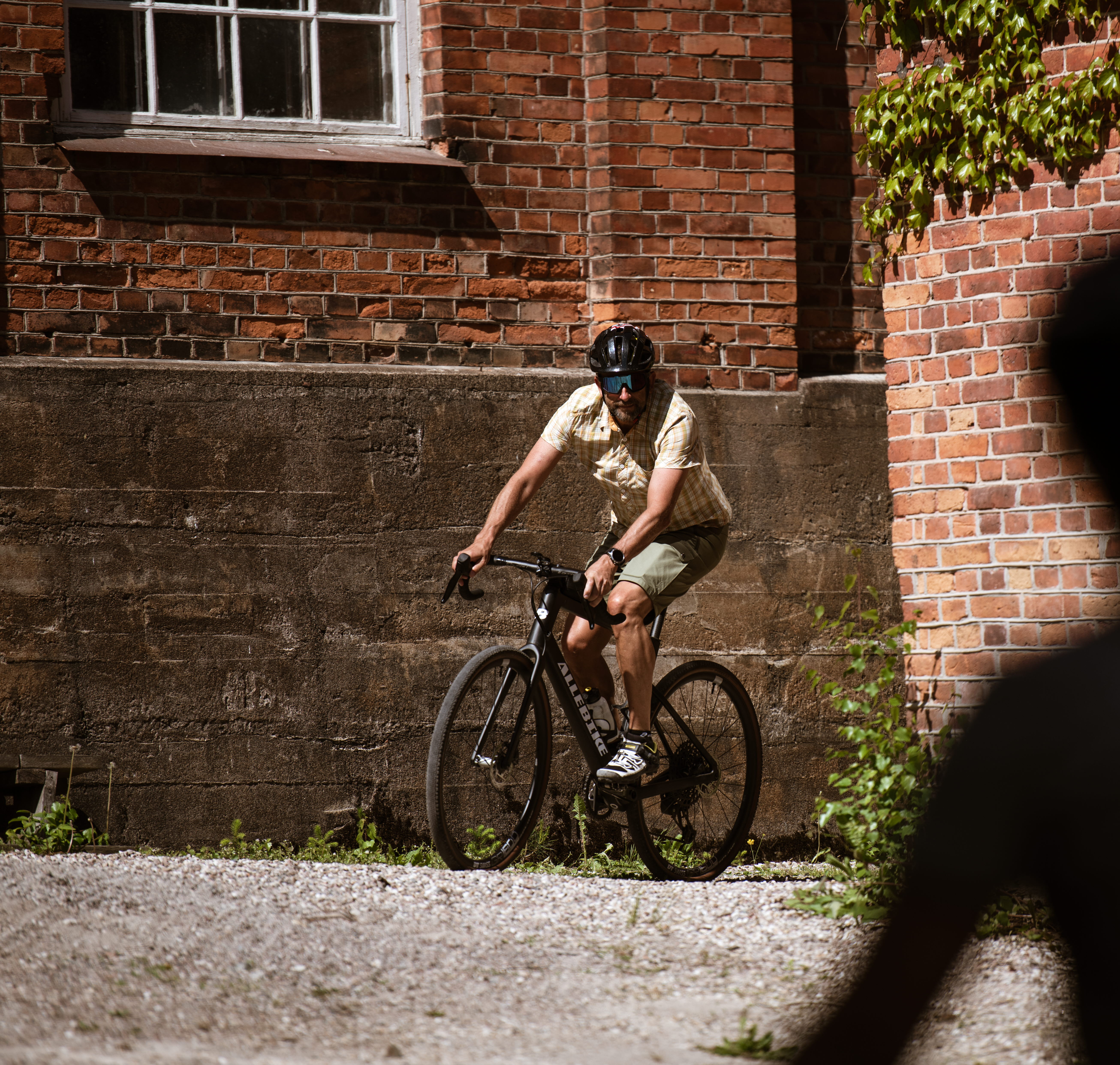 Cyclists on a dirt road,