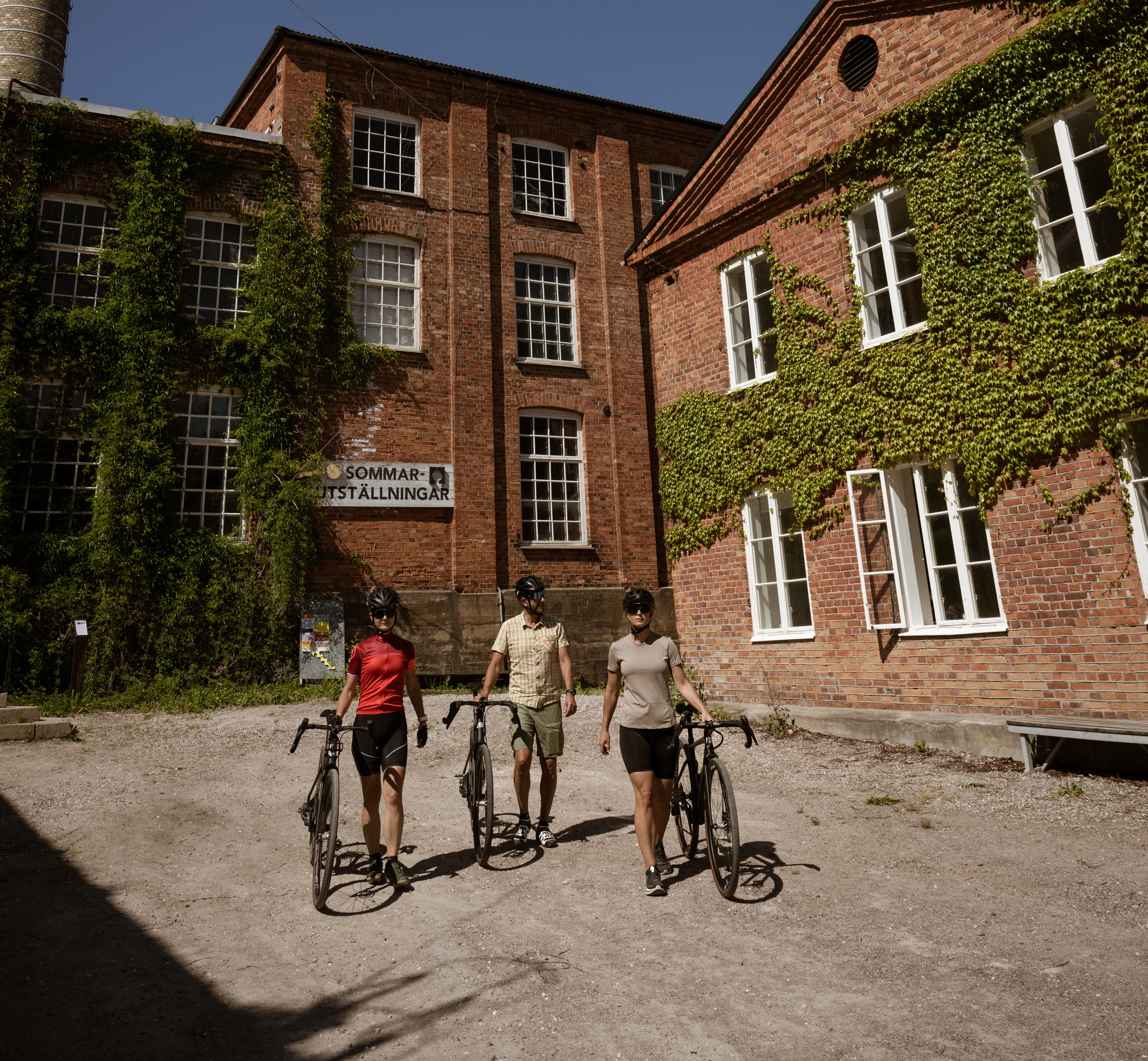 Cyclists on a dirt road,