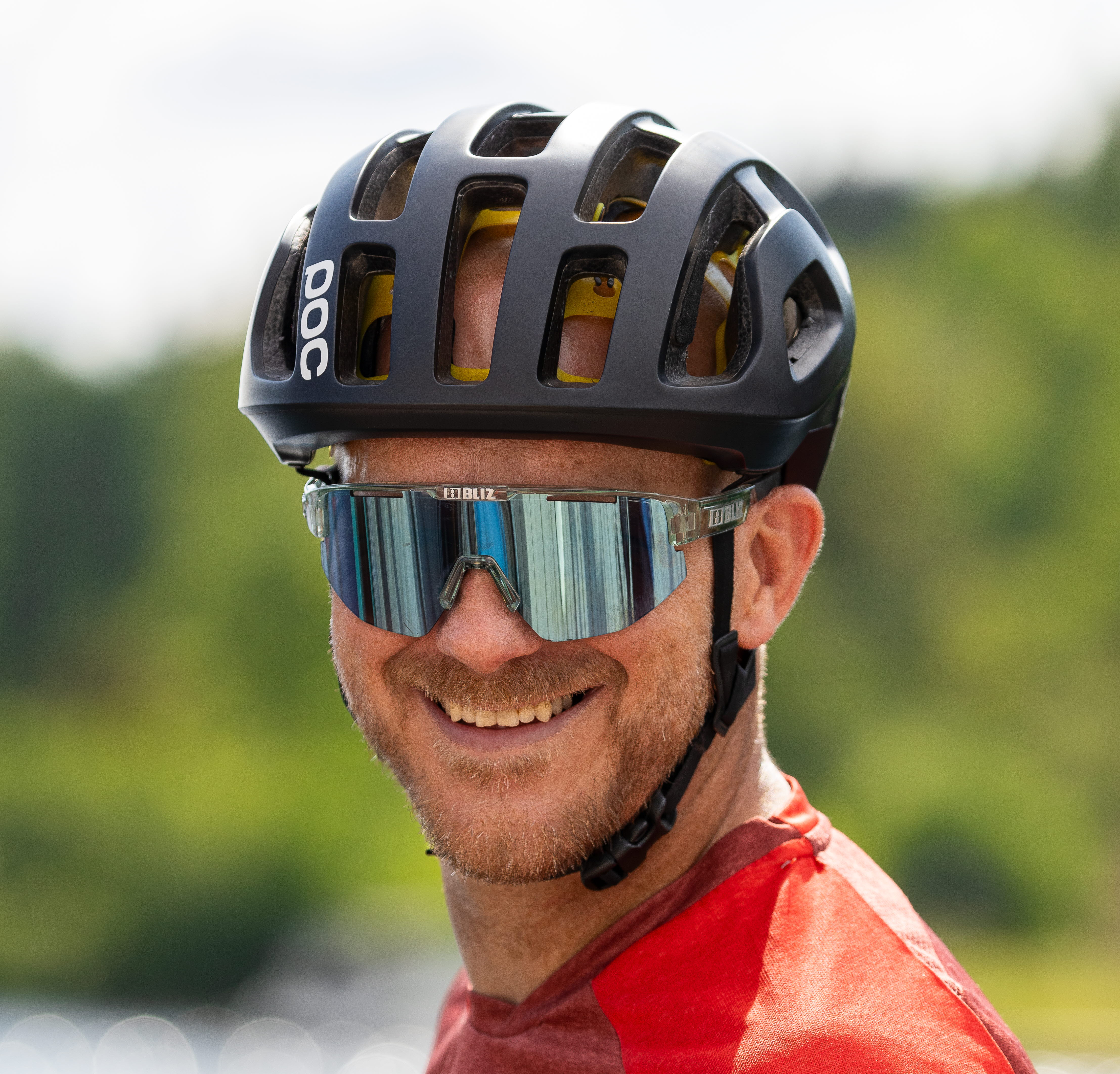 Cyclist with helmet.