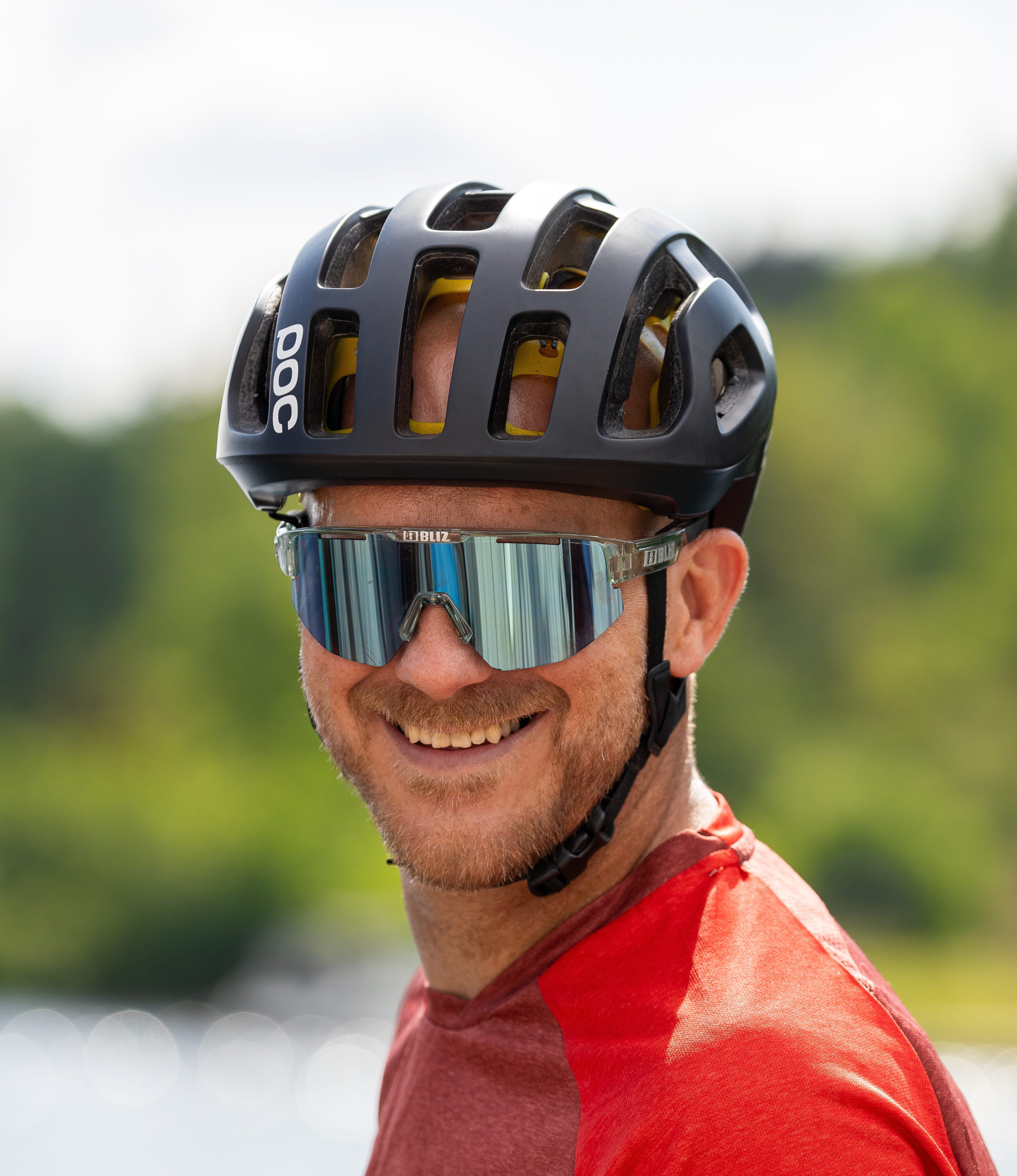 Cyclist with helmet.