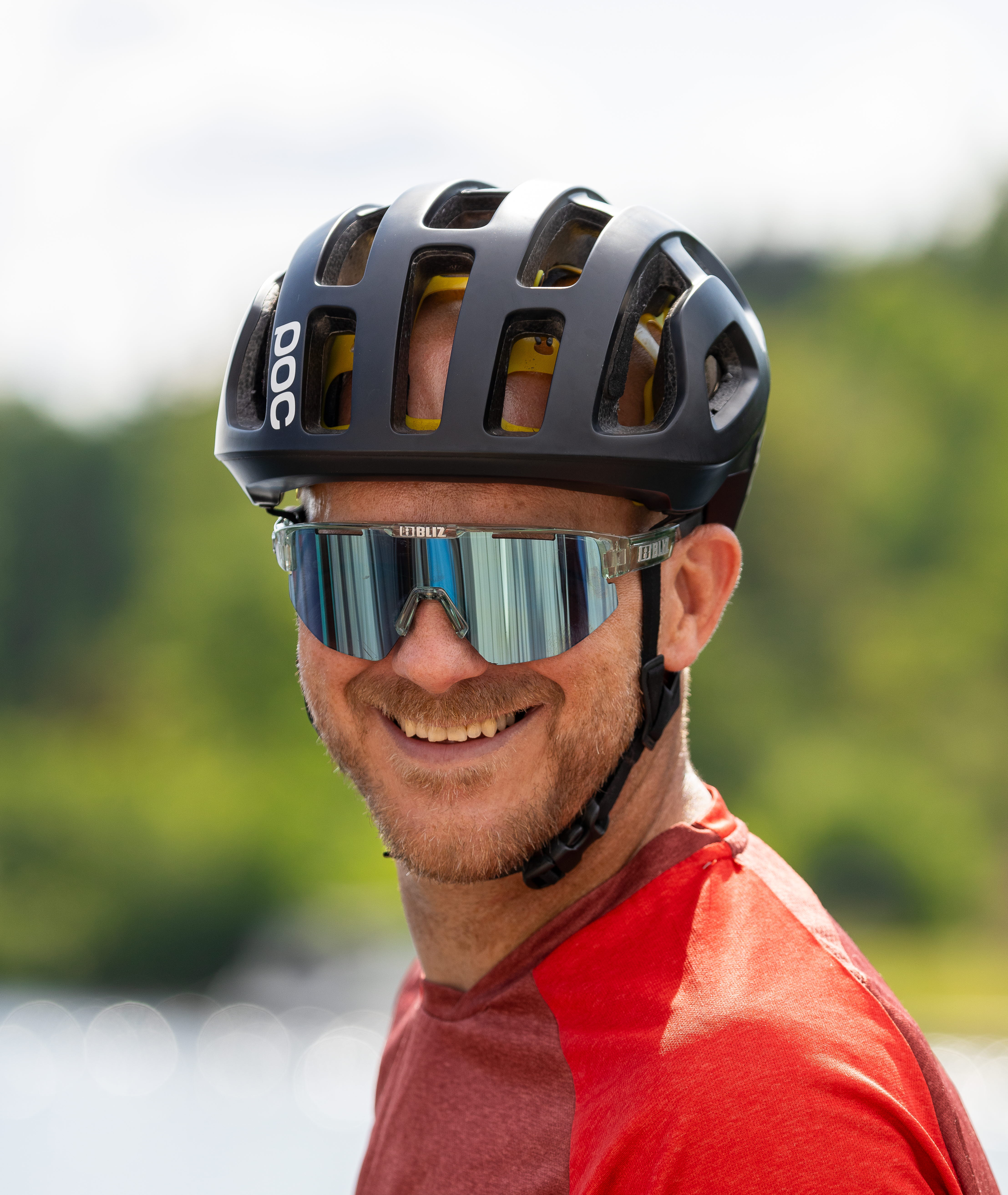 Cyclist with helmet.