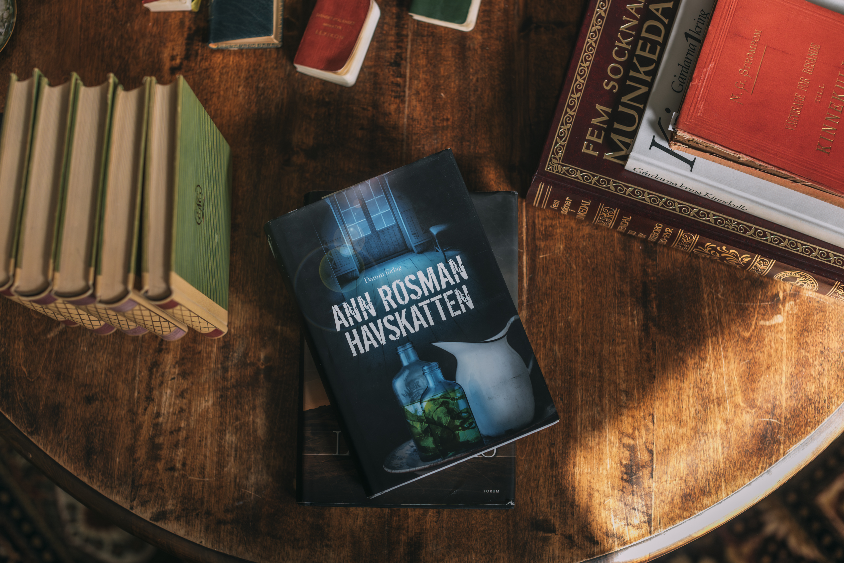 Books on a bookshelf.