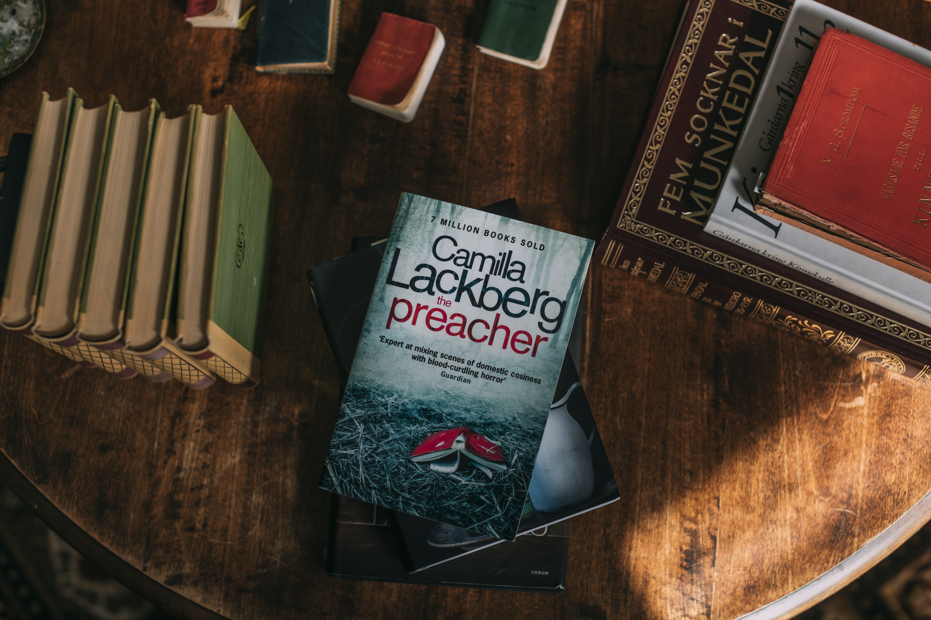 Books on a bookshelf.