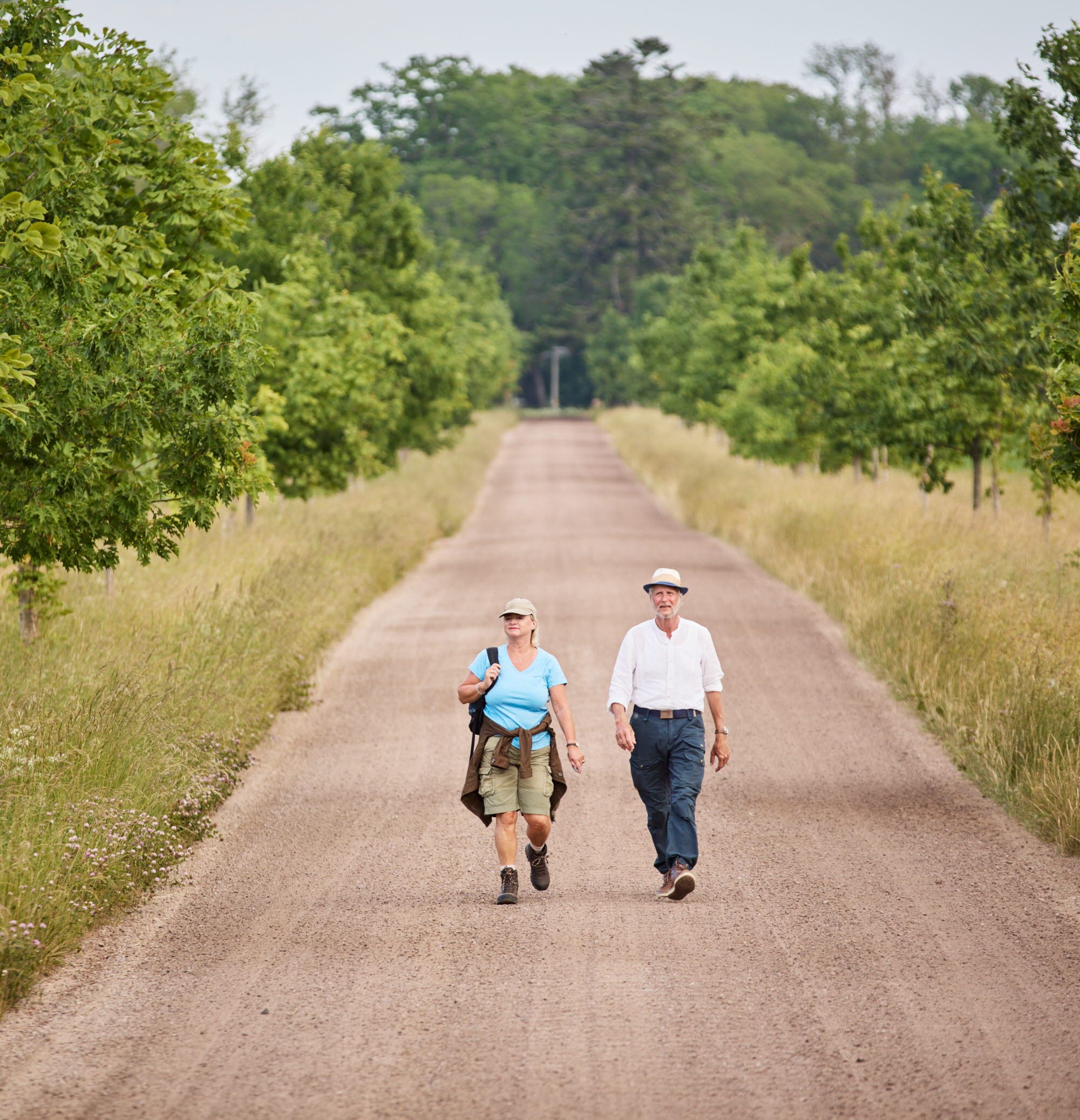 Hikers on gravel road by Almnäs Bruk.