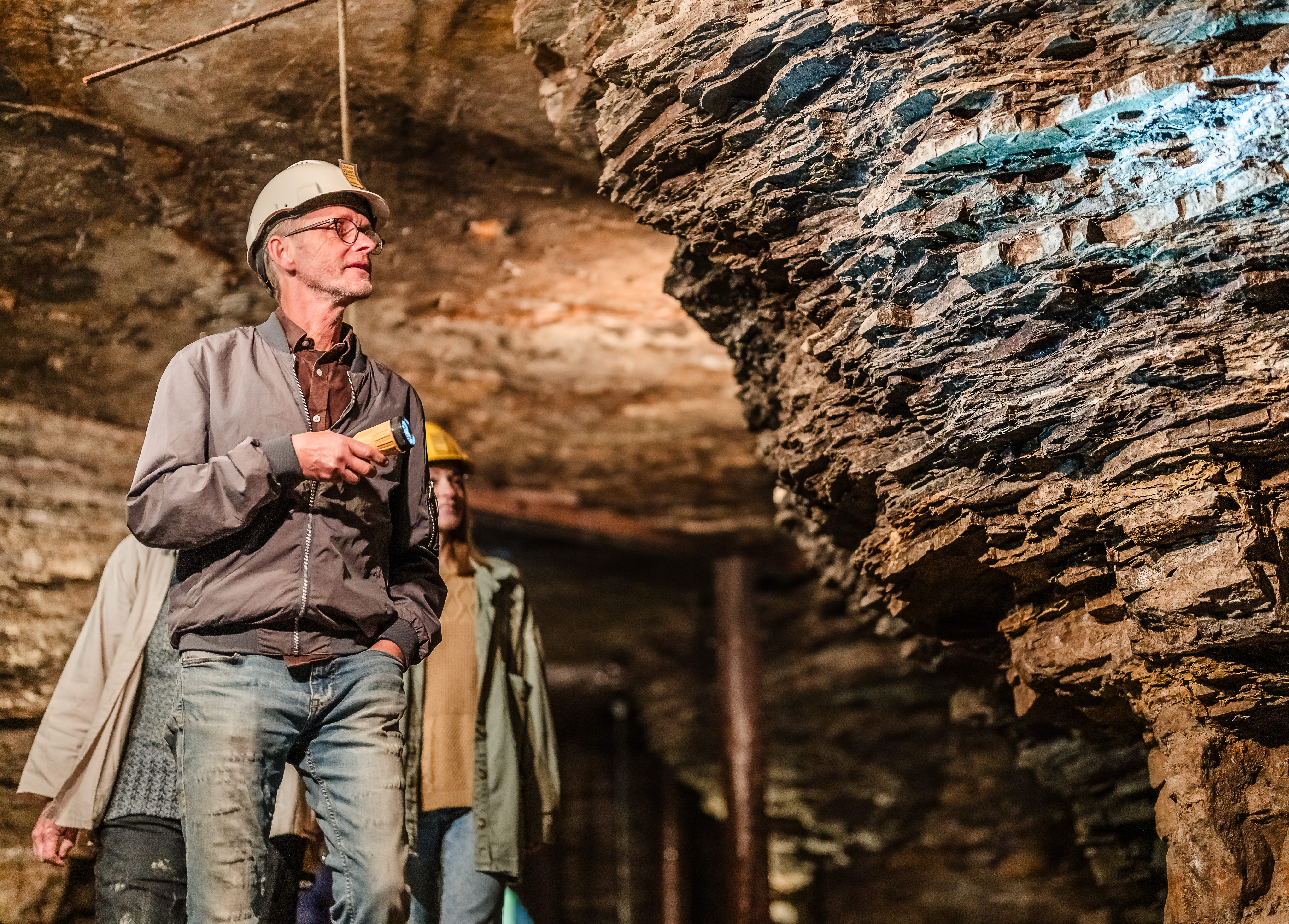 Visitors in a mine.