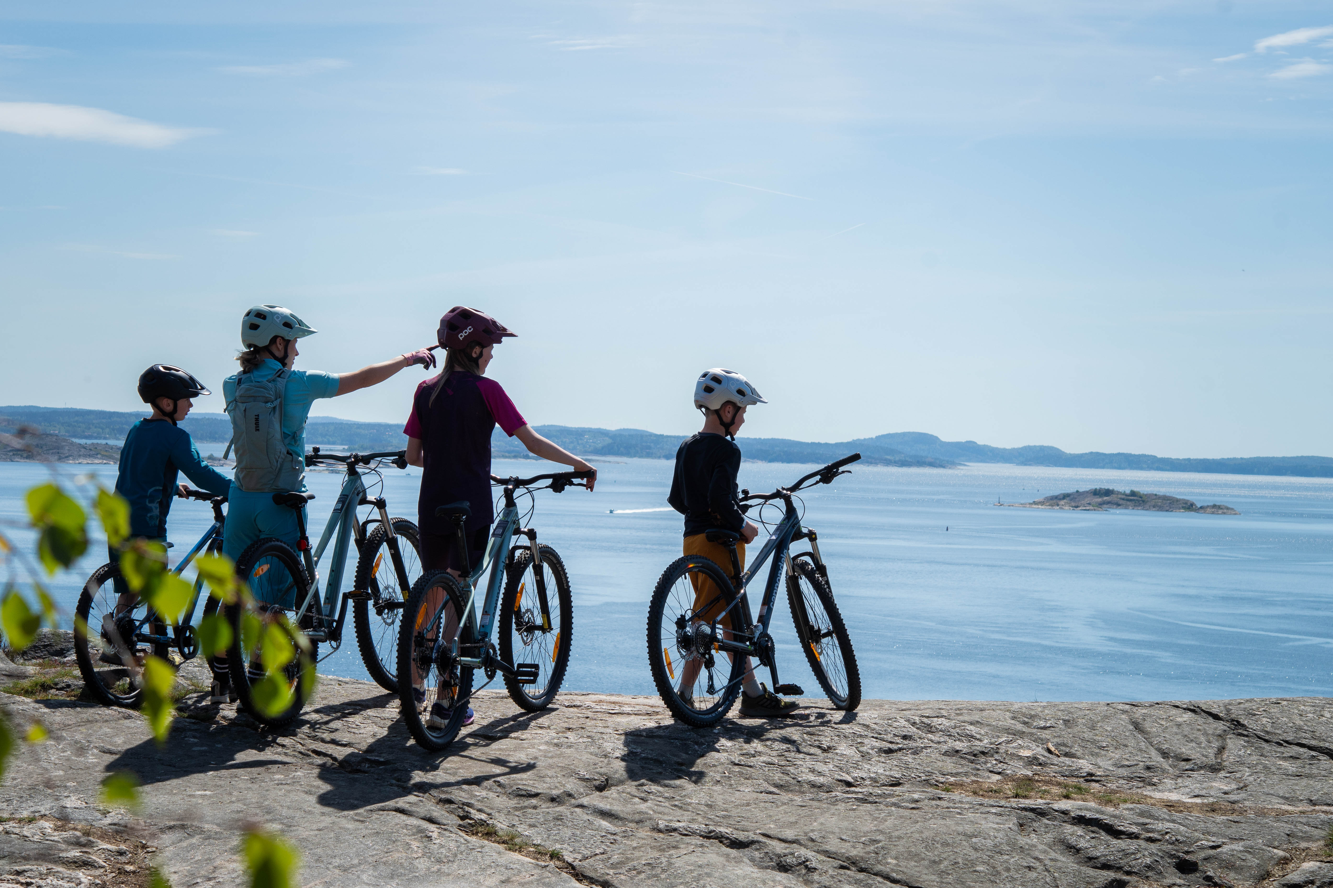 Family bikes on cliffs.