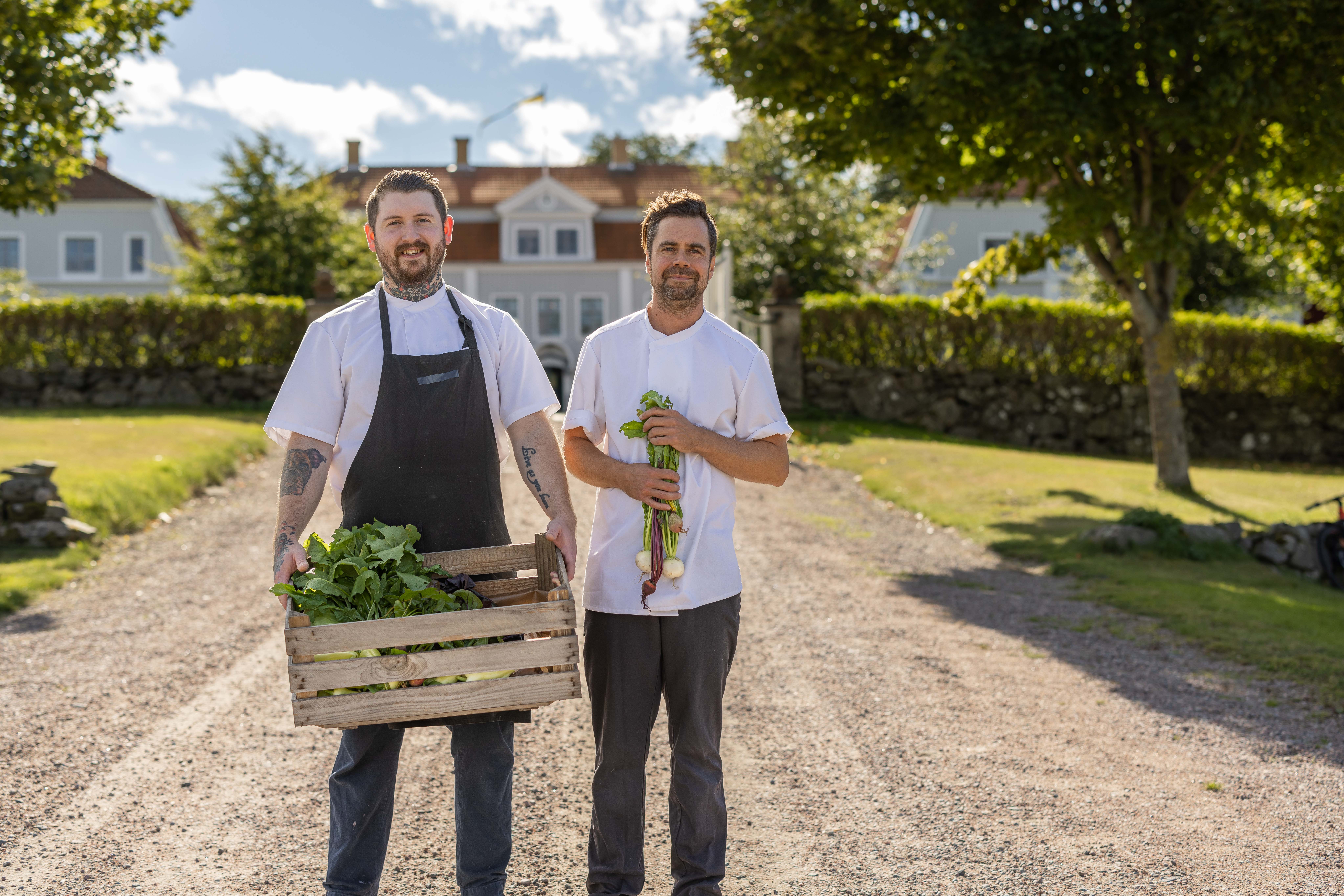 Two chefs outside Tofta Herrgård