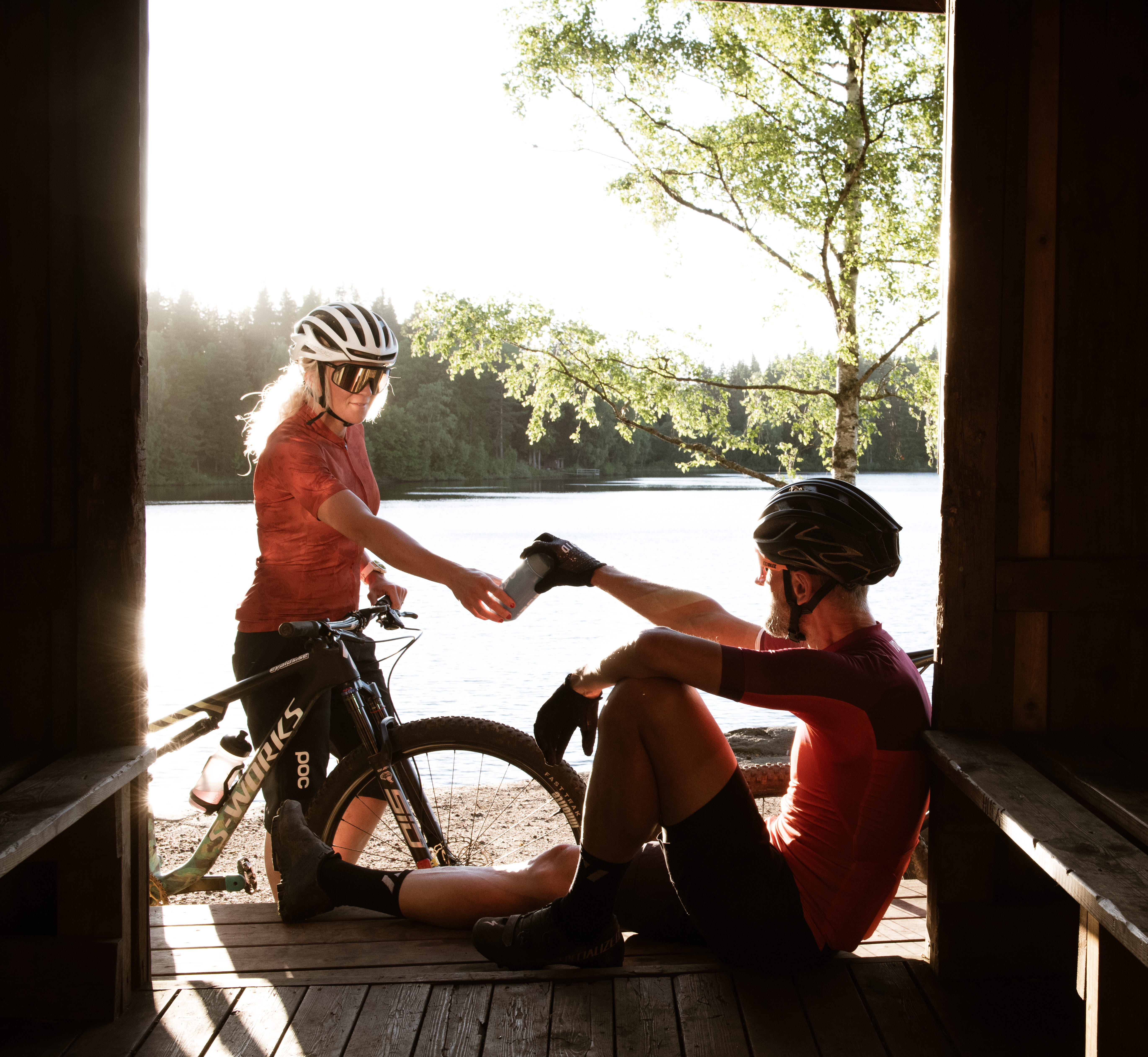 Cyclists recovering during a bike ride.