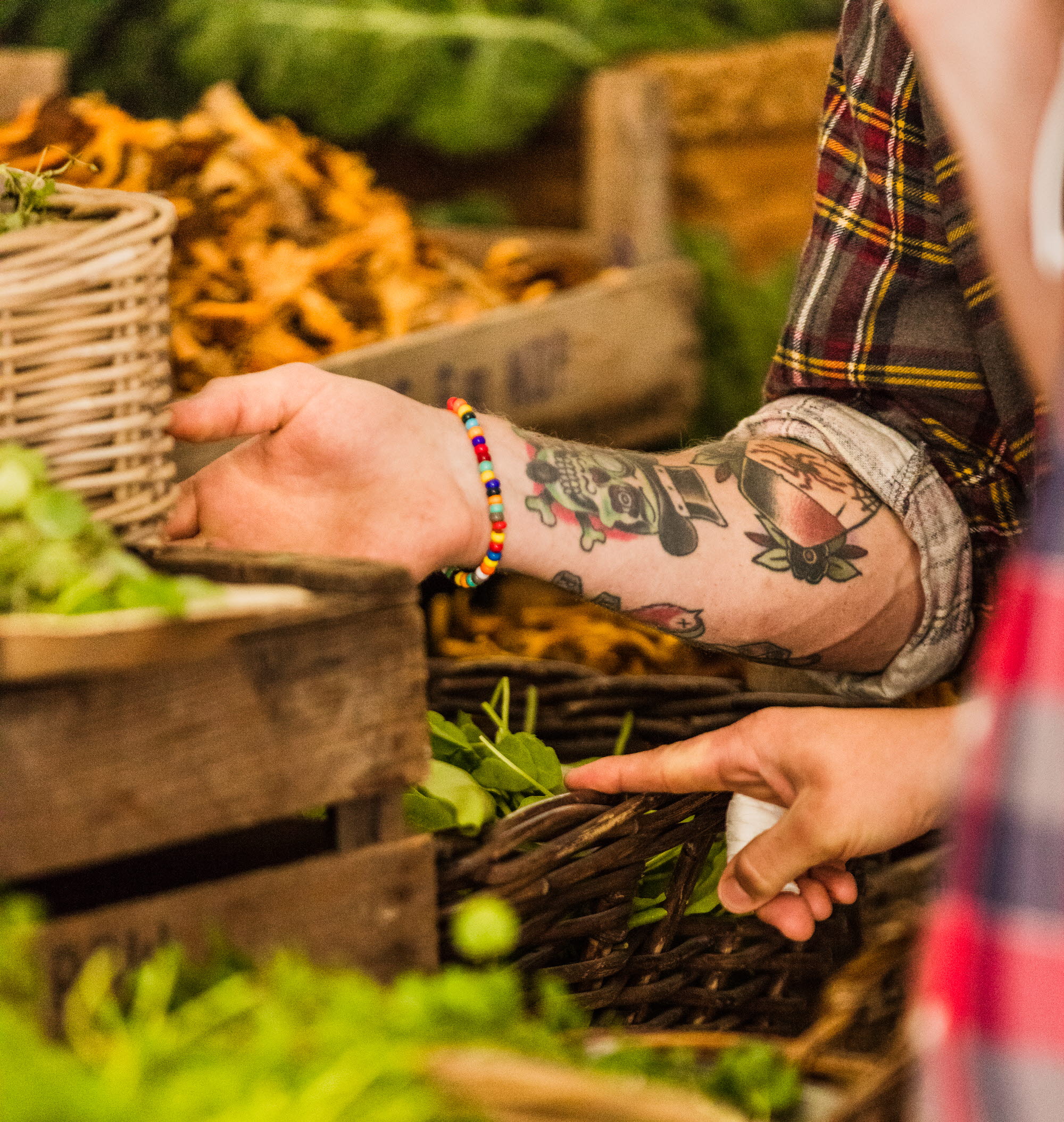 vegetables in baskets