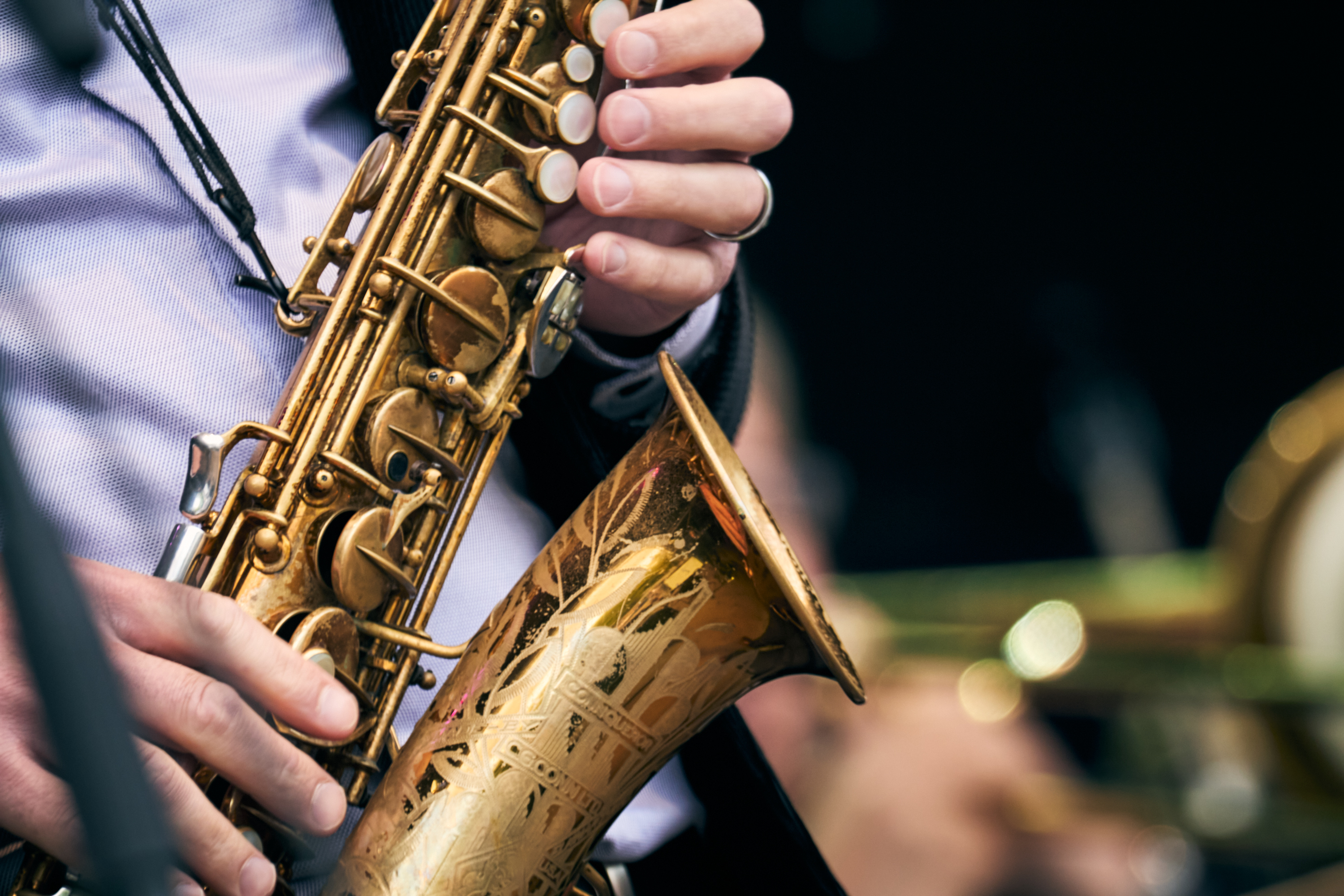 Musikant spelar instrument.