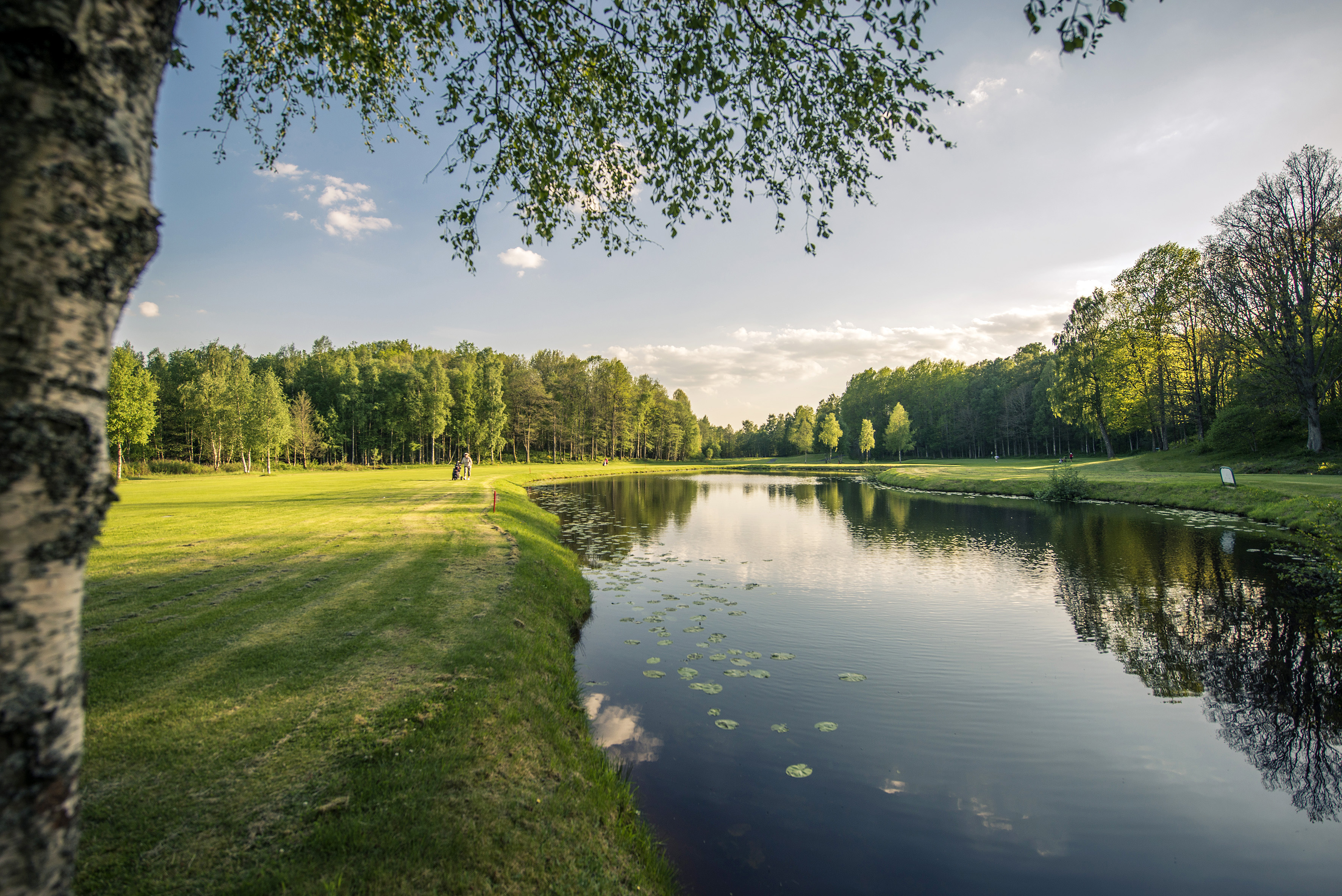 Två golfare är ute på en golfrunda en solig sommardag