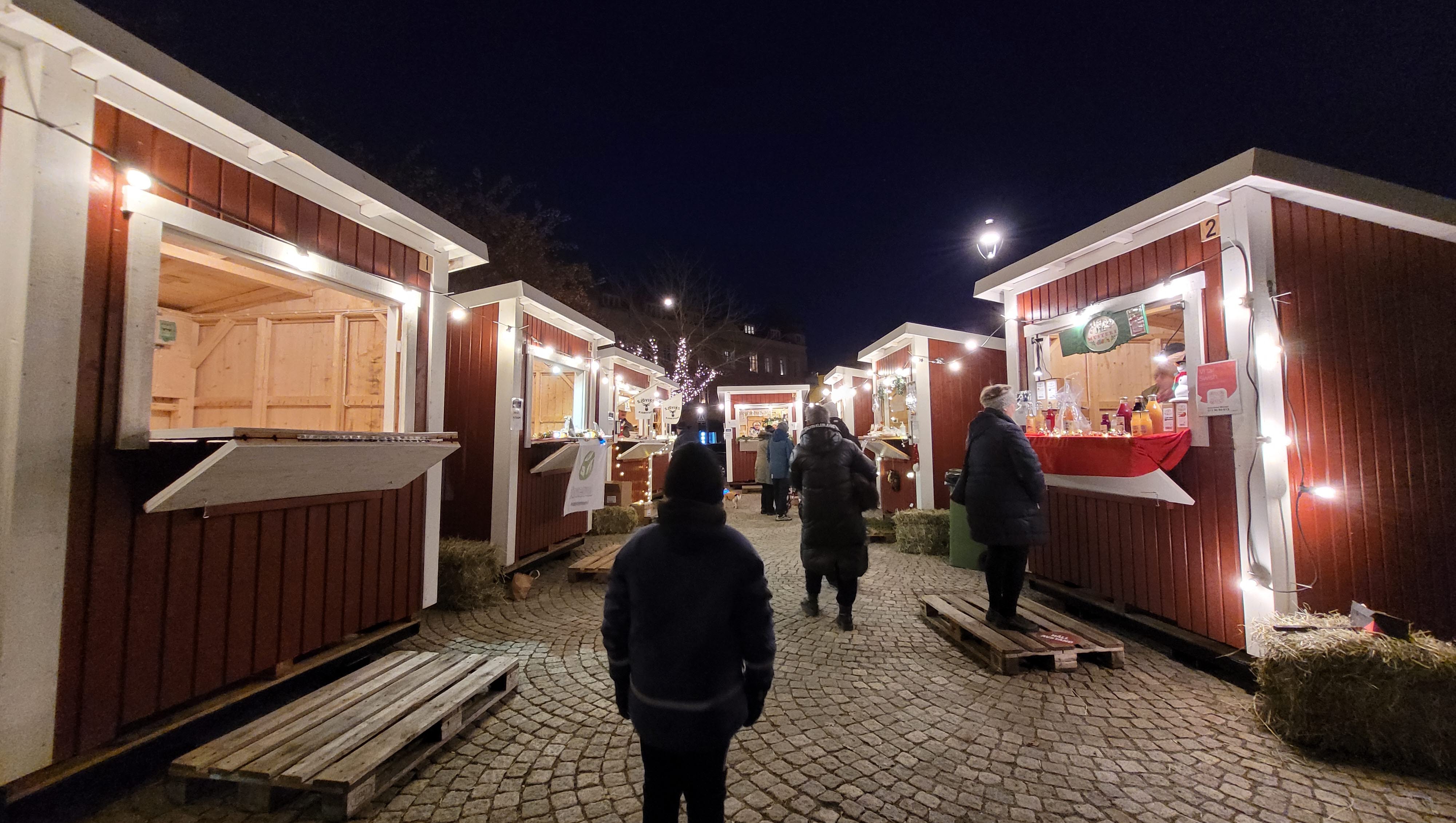 Small marked houses during christmas fair