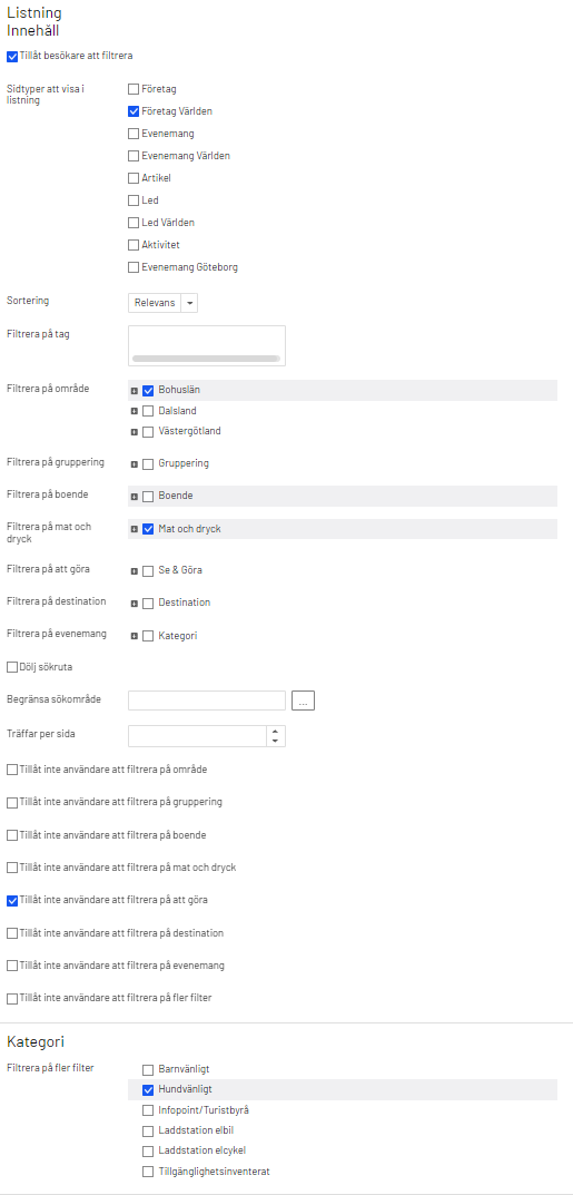 Exempel på listningssida