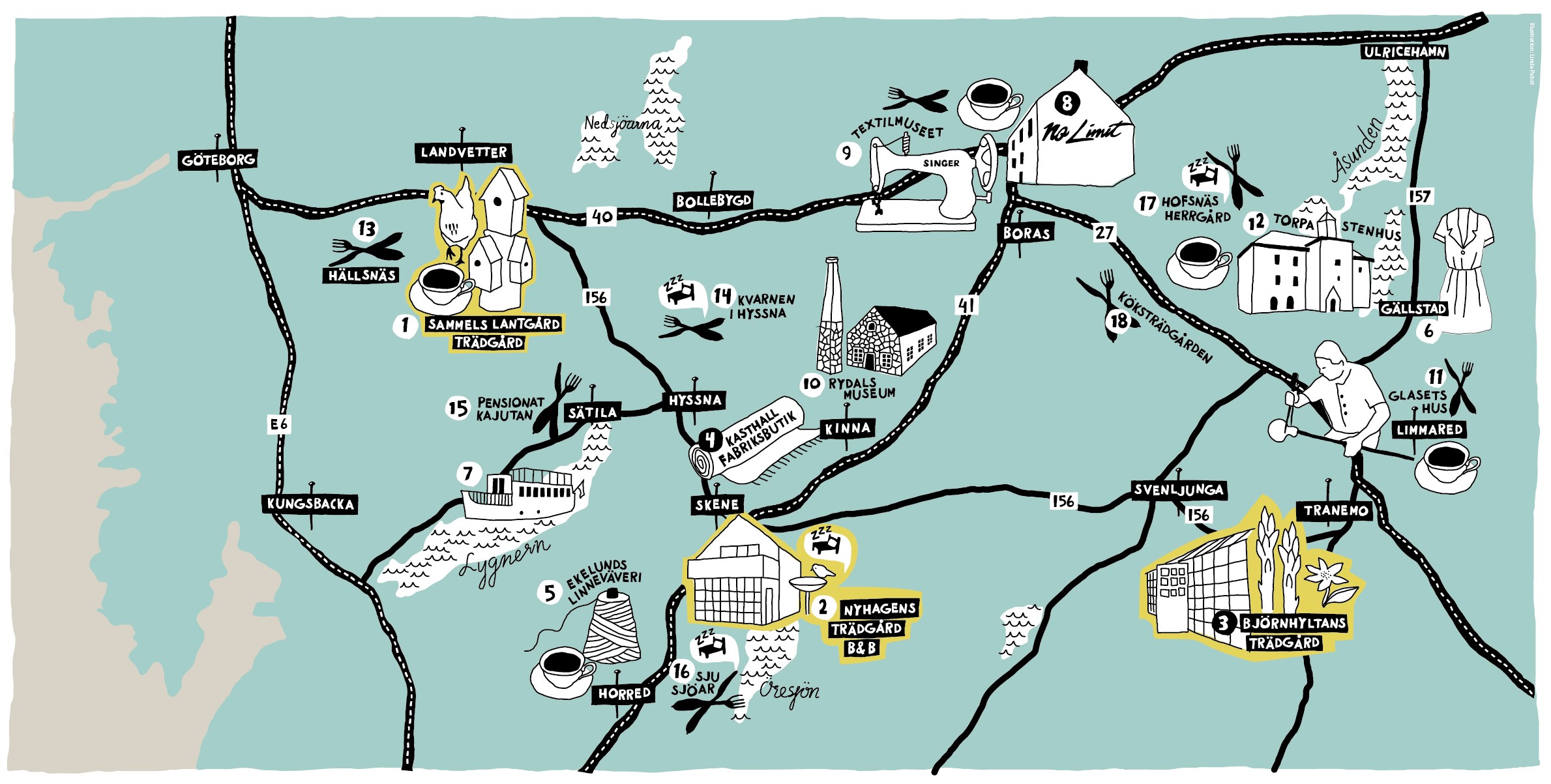 Karta över roadtrip mellan Borås och Göteborg.