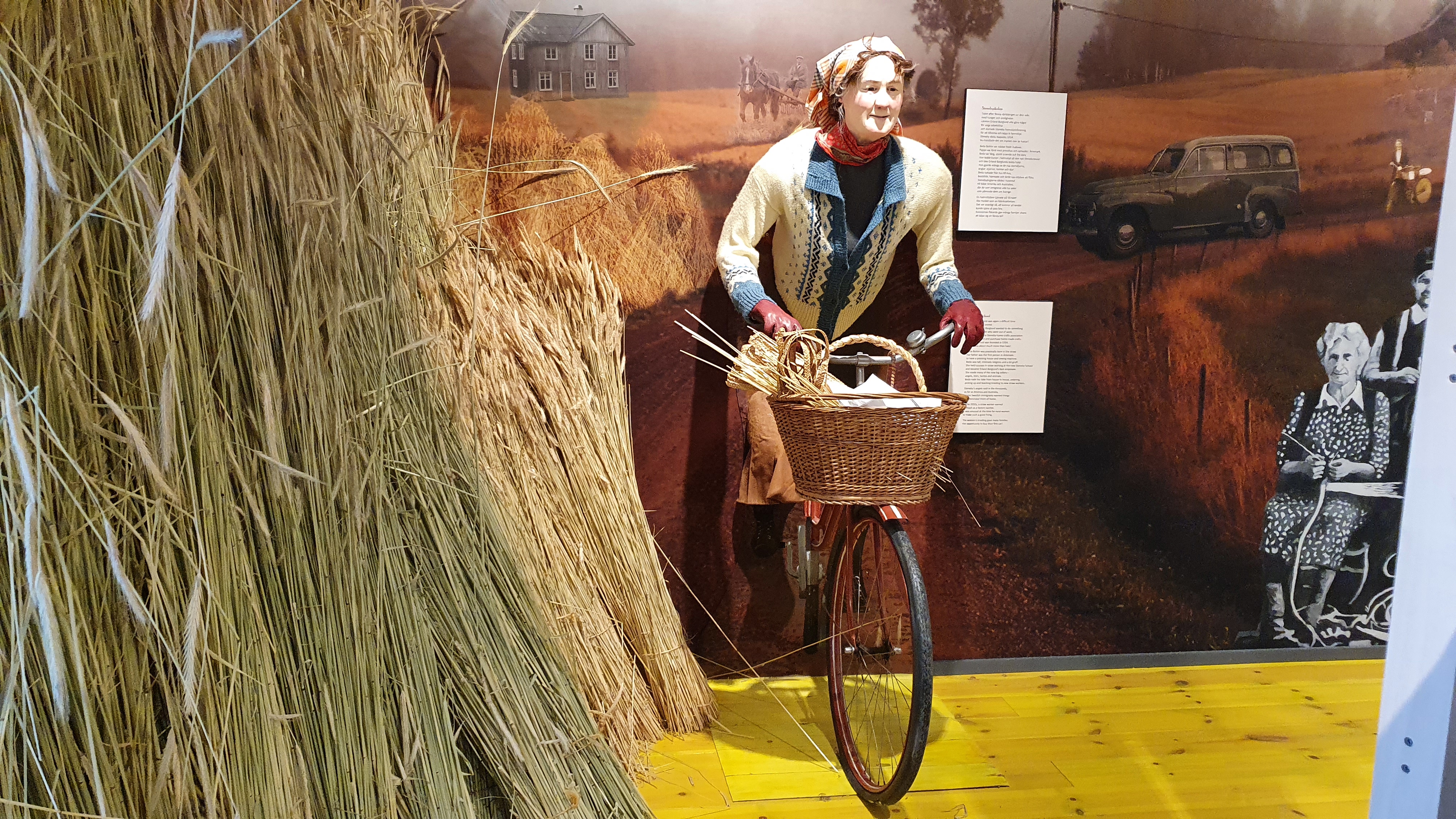 Utställning på Halmens hus. Dam cyklar mot nya mål. 