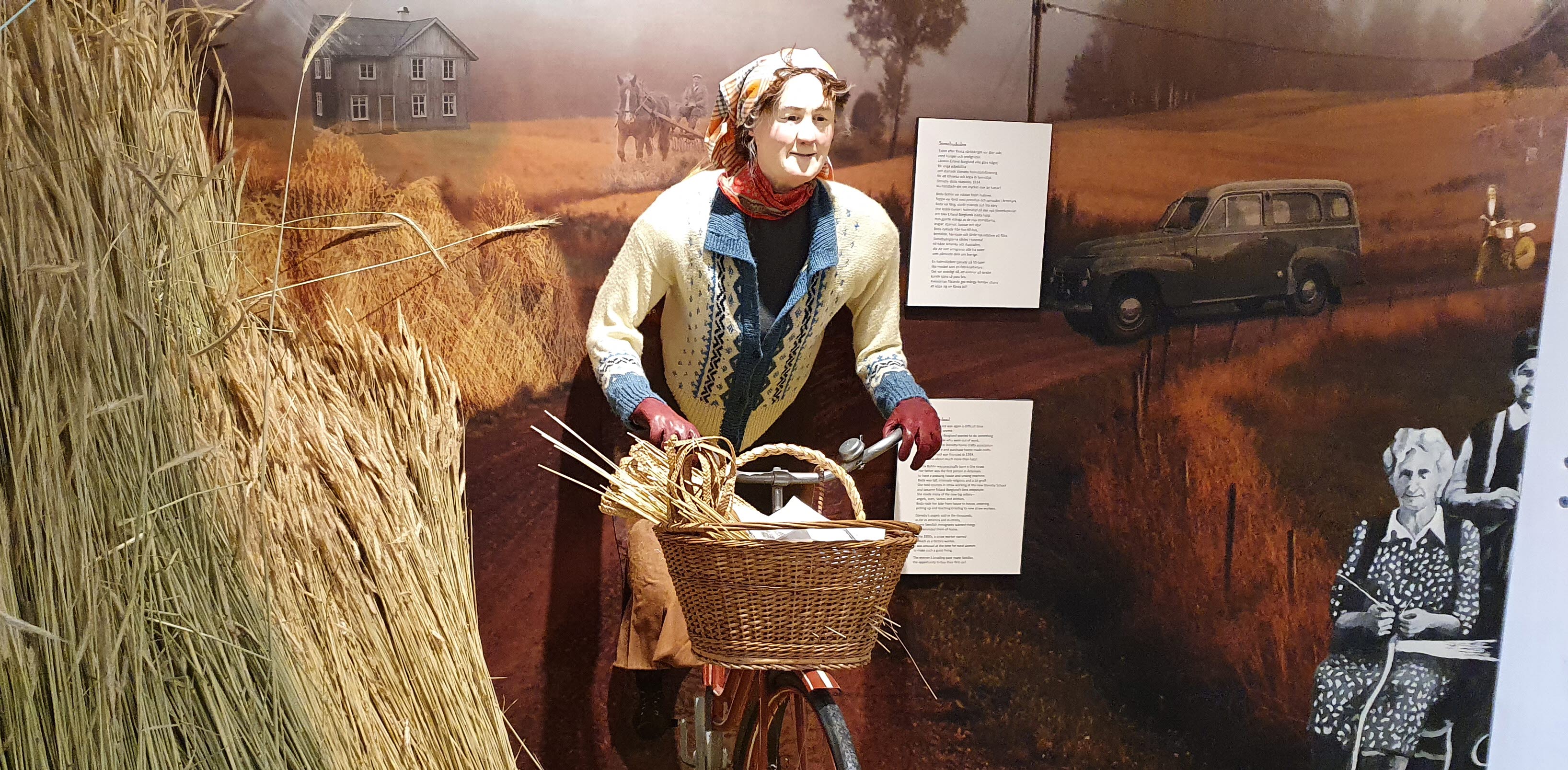 Utställning på Halmens hus. Dam cyklar mot nya mål. 