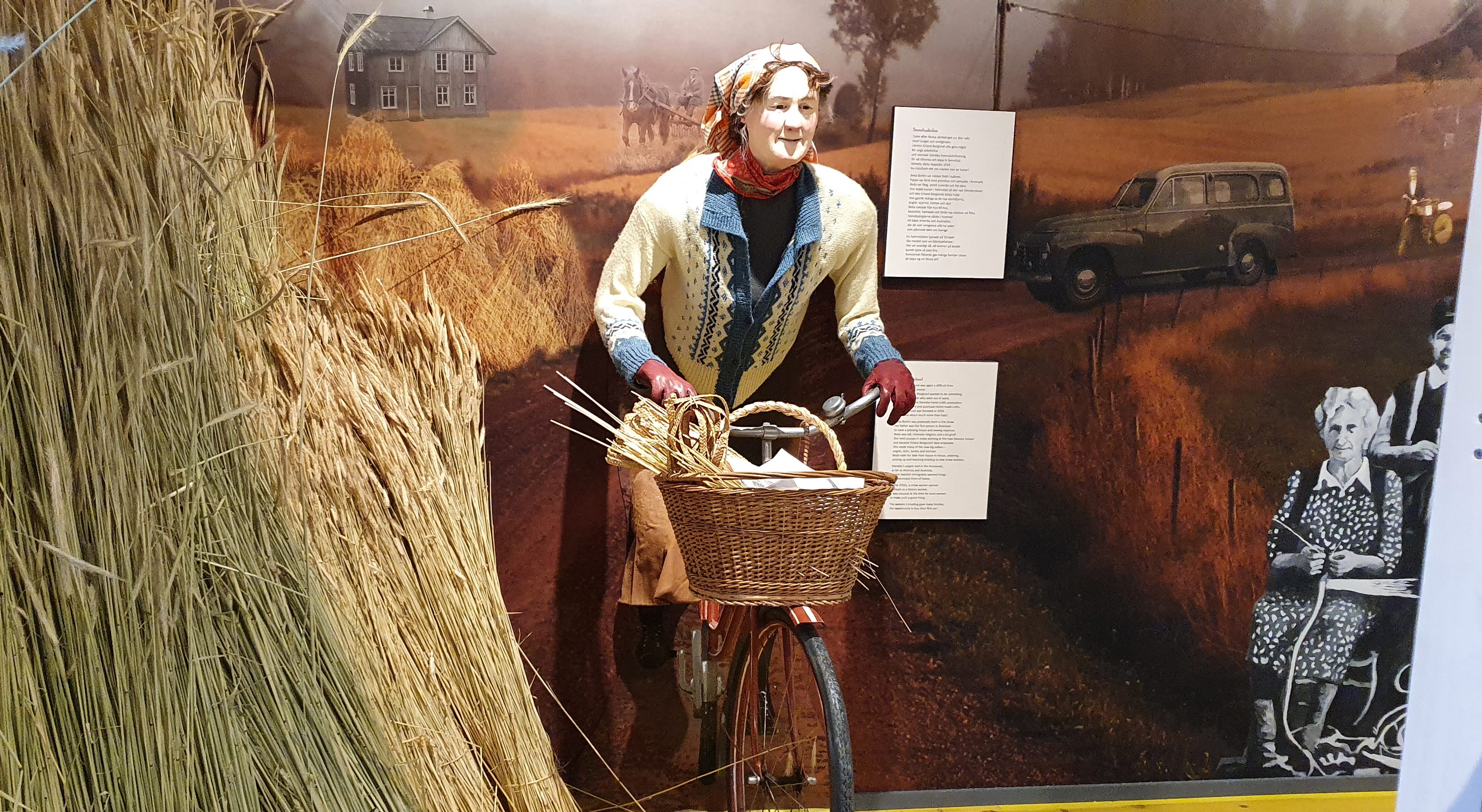 Utställning på Halmens hus. Dam cyklar mot nya mål. 