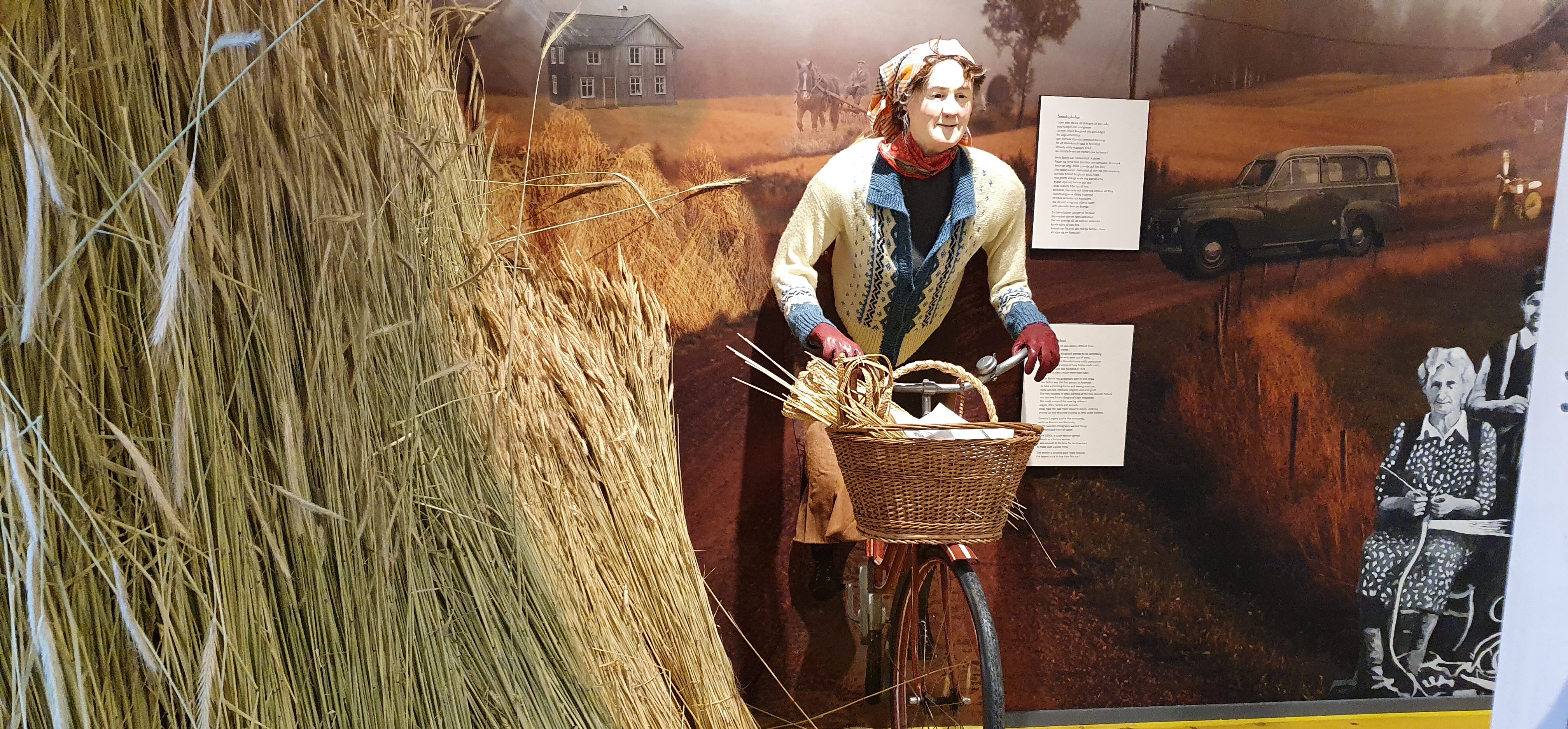 Utställning på Halmens hus. Dam cyklar mot nya mål. 
