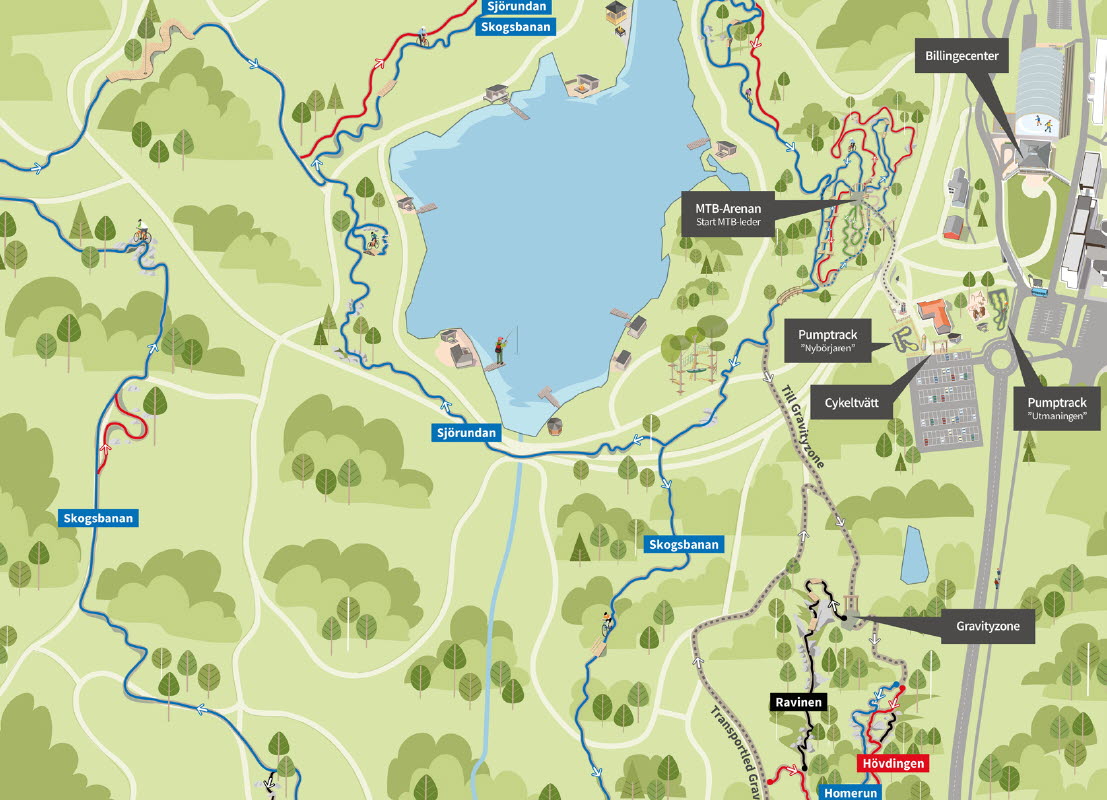 Översiktskarta över mtb-lederna på Billingen Skövde