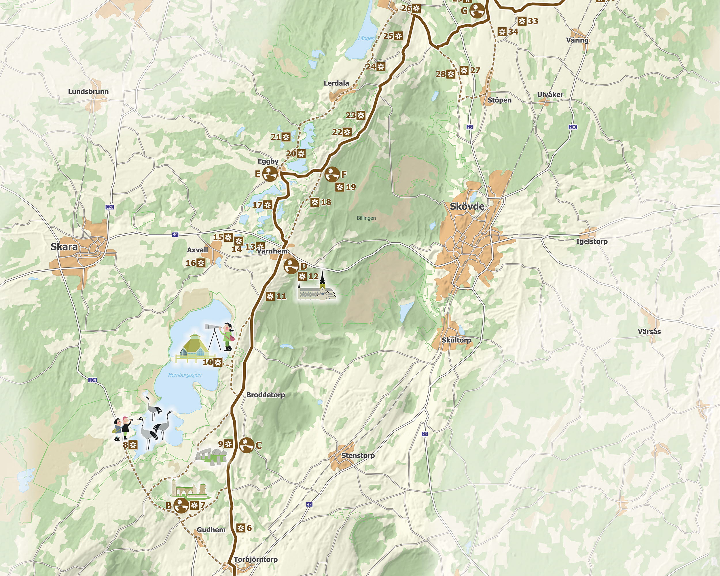 Illustrerad karta över Kulturvägen.