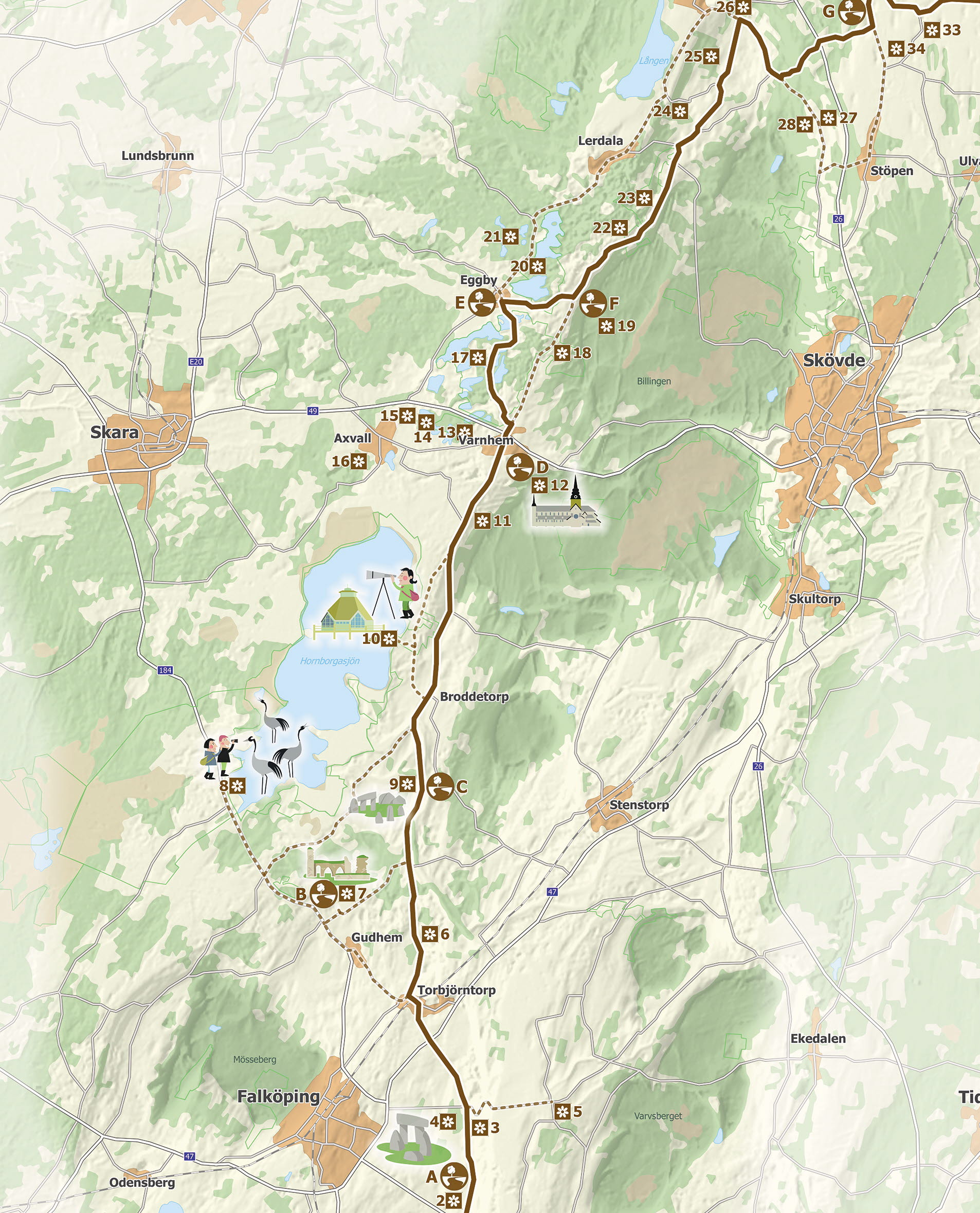 Illustrerad karta över Kulturvägen.