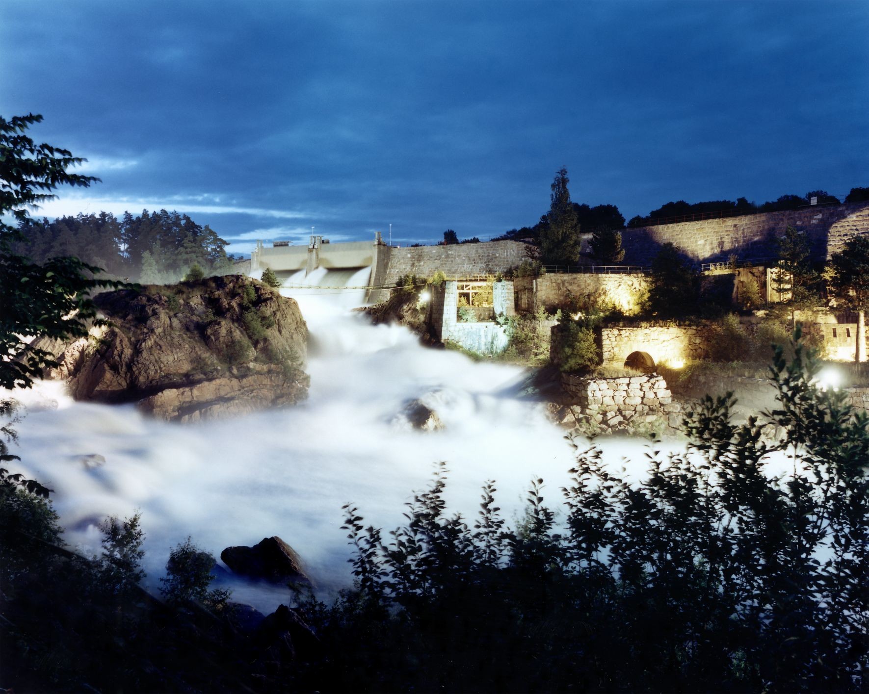 Water in the falls during the evening