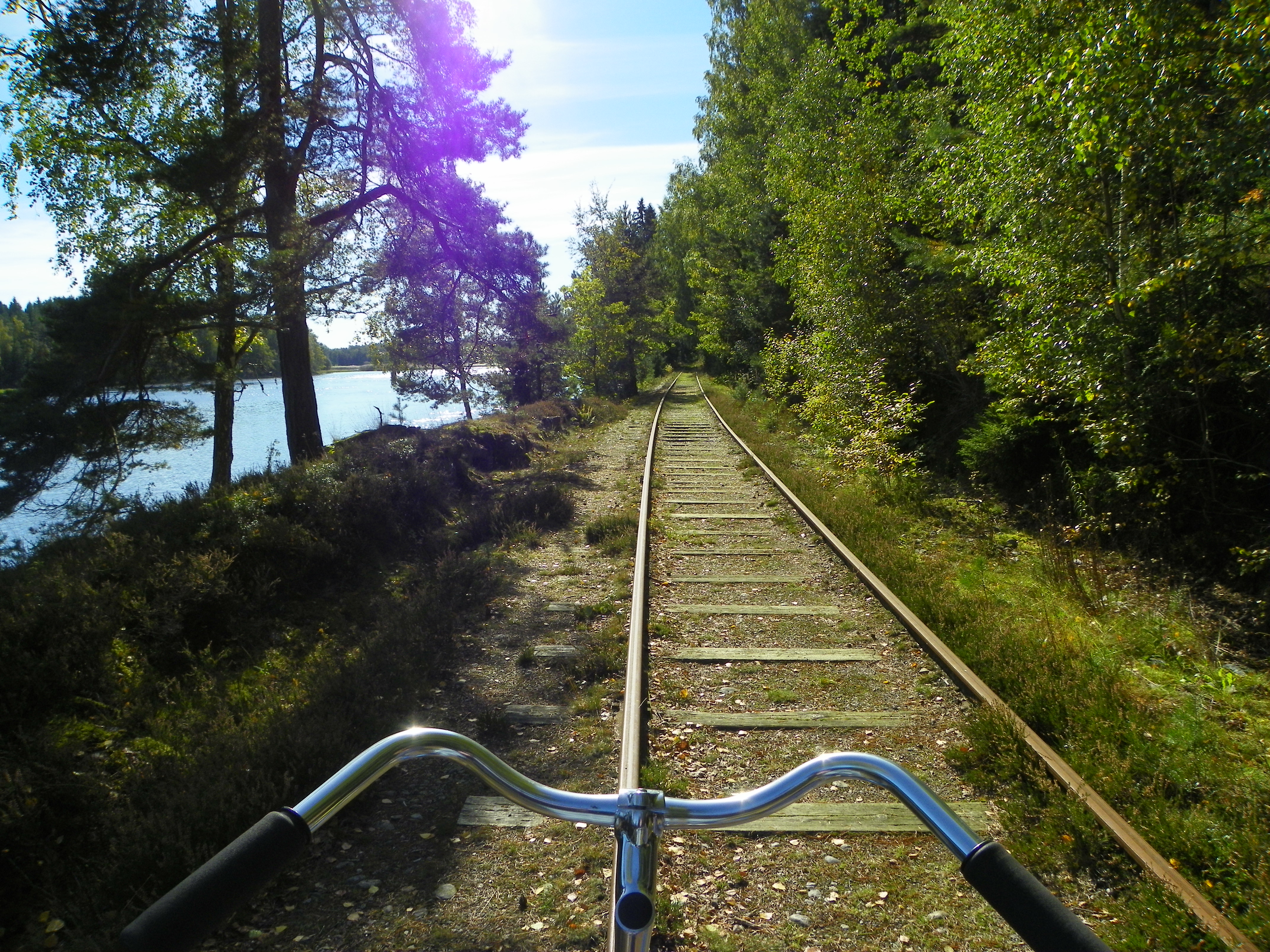 Trolley pedalling on an old railway