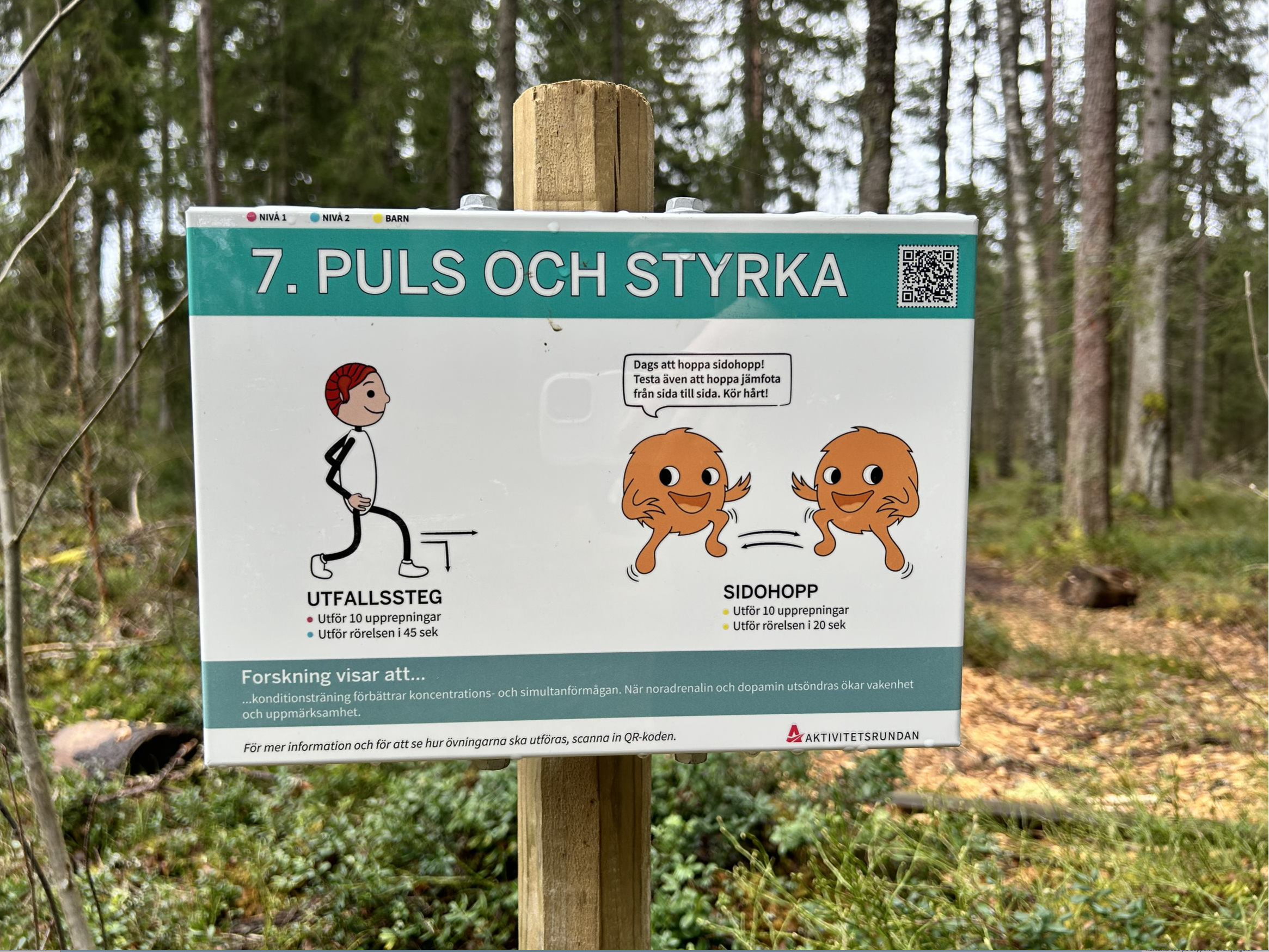 Skylt med rörelseövning