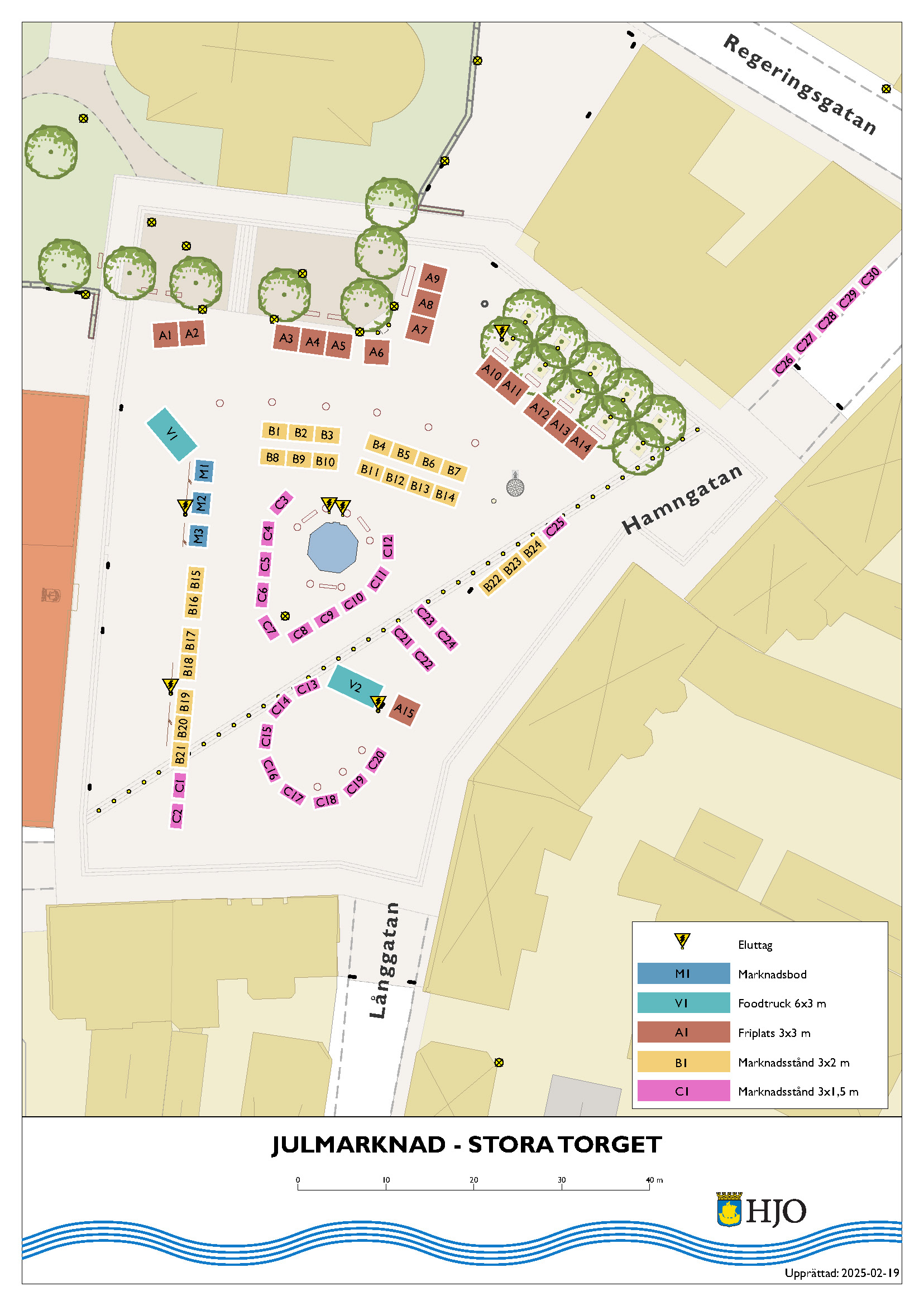 Karta över julmarknadsplatser i Hjo