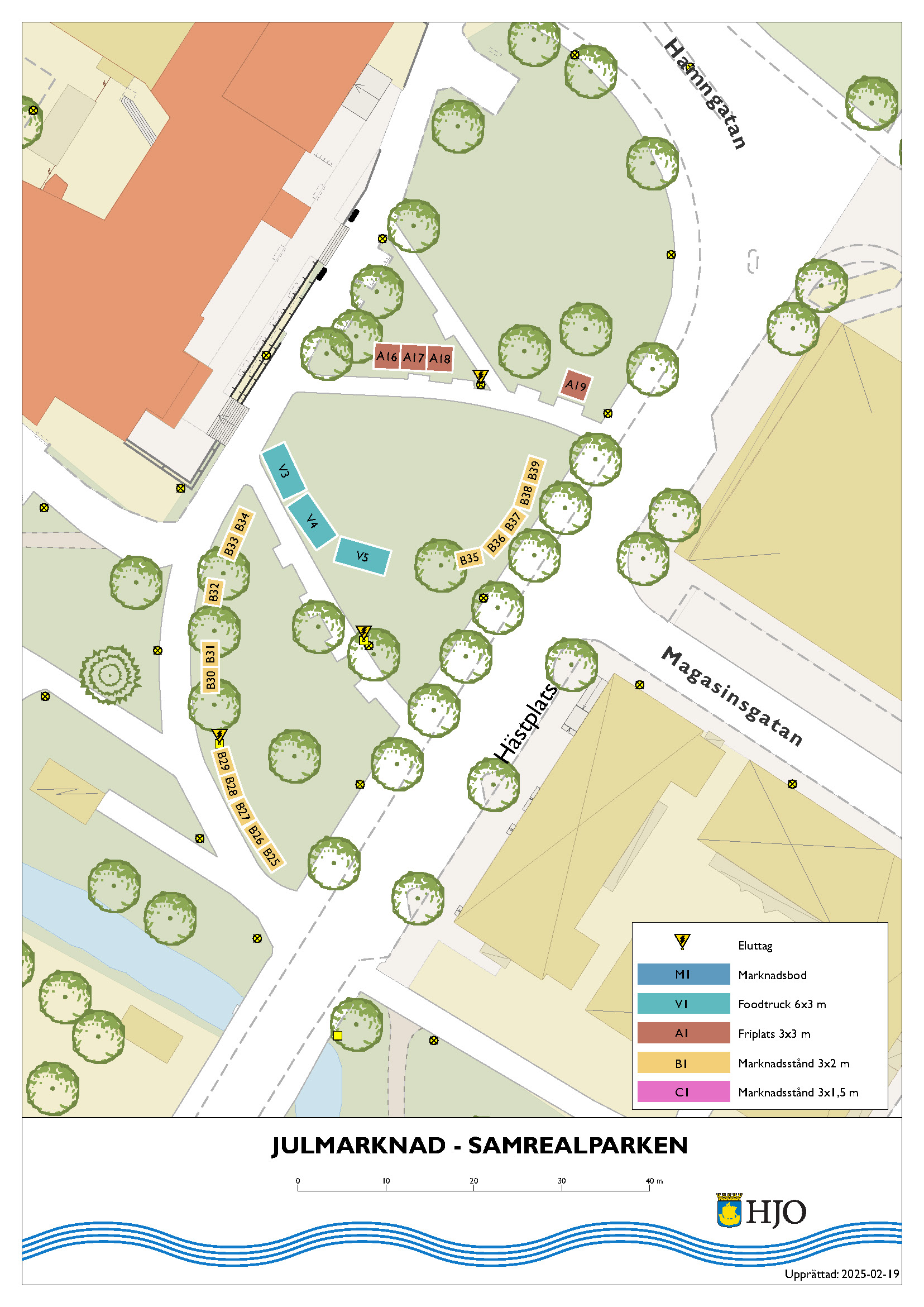 Karta över julmarknadsplatser i Hjo
