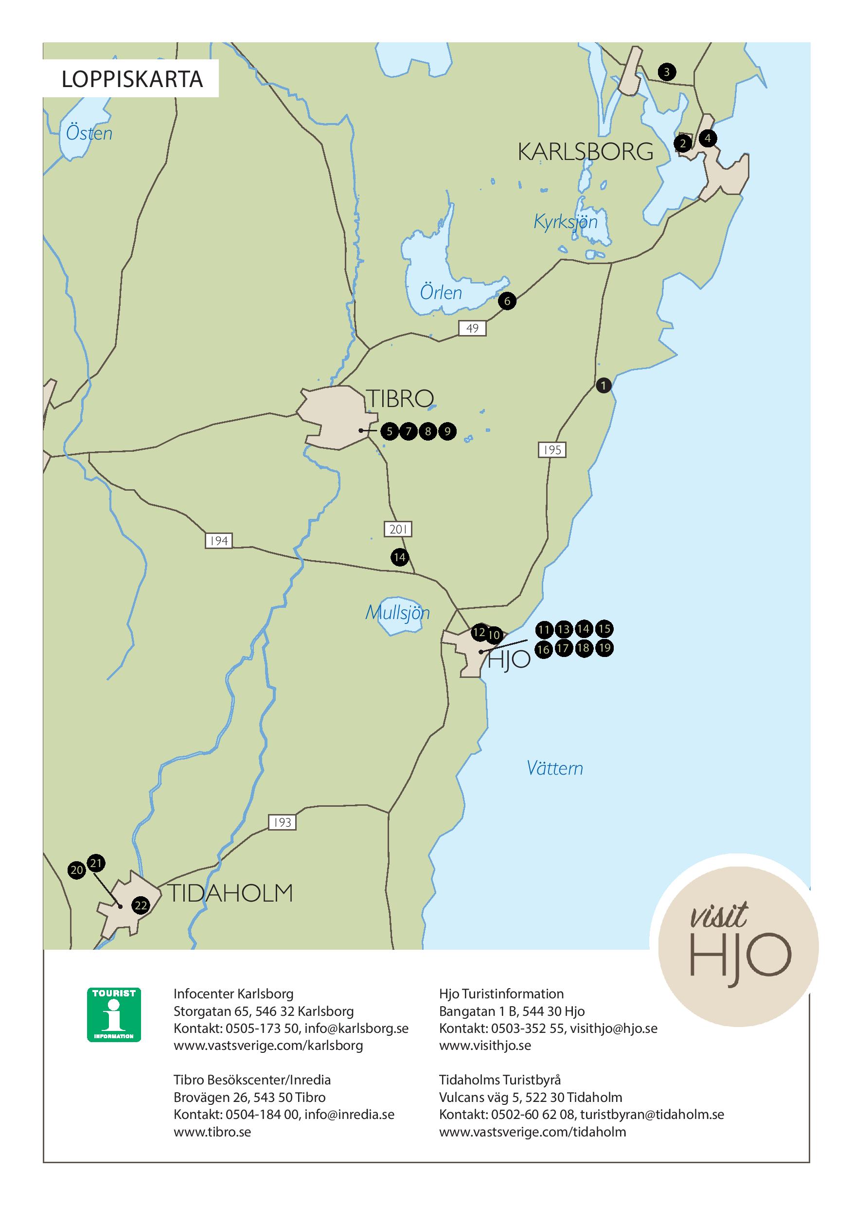 Loppiskarta över Hjo, Tibro, Karlsborg och Tidaholm