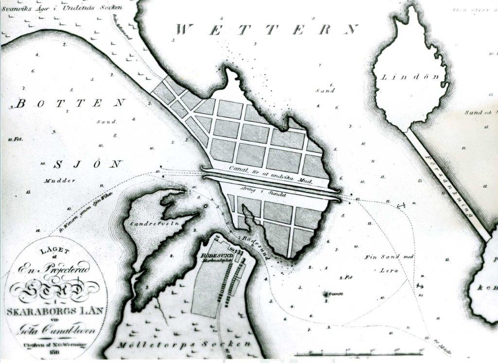 Archive image of a map of Lake Vättern.