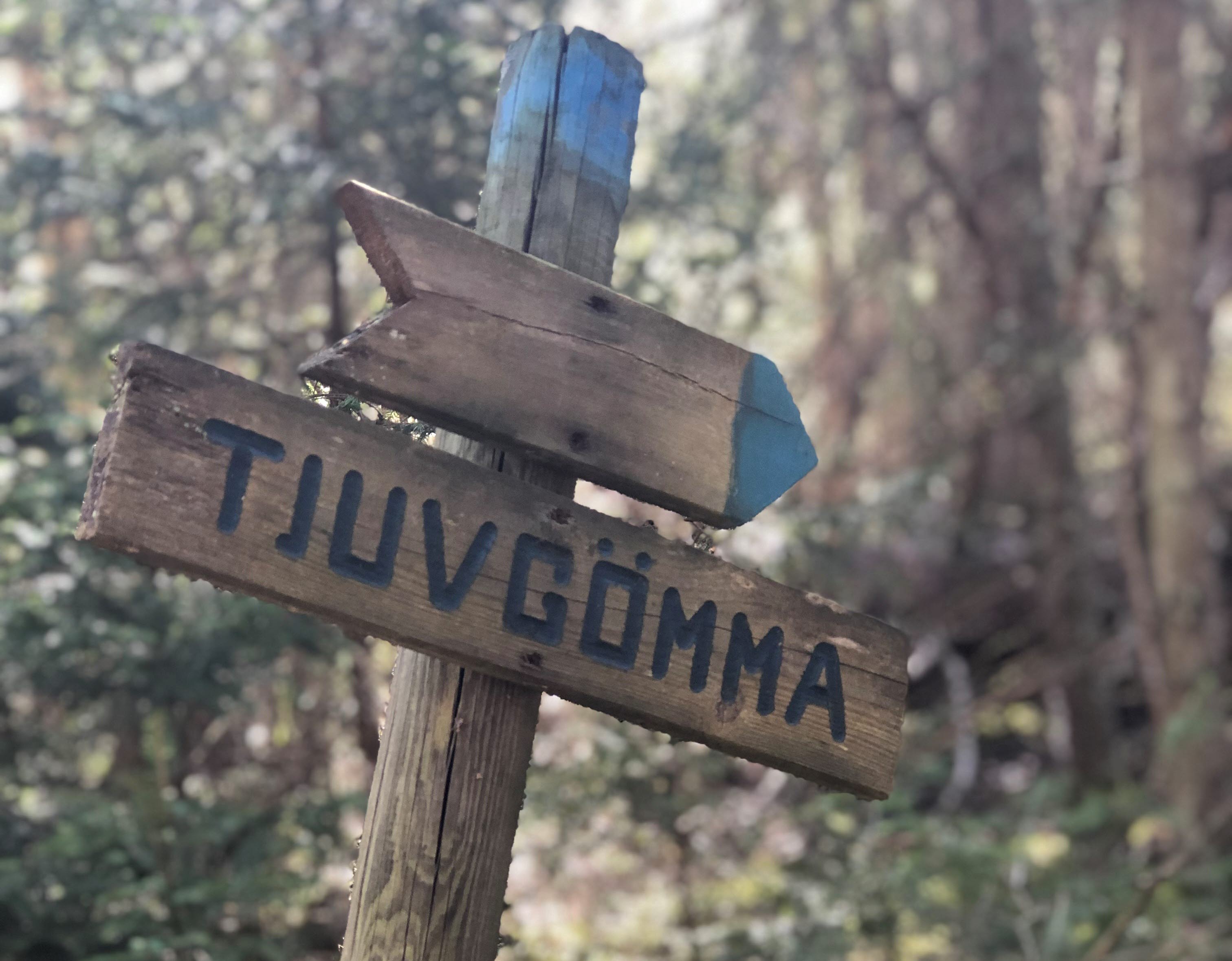Skylt med texten Tjuvagömma 