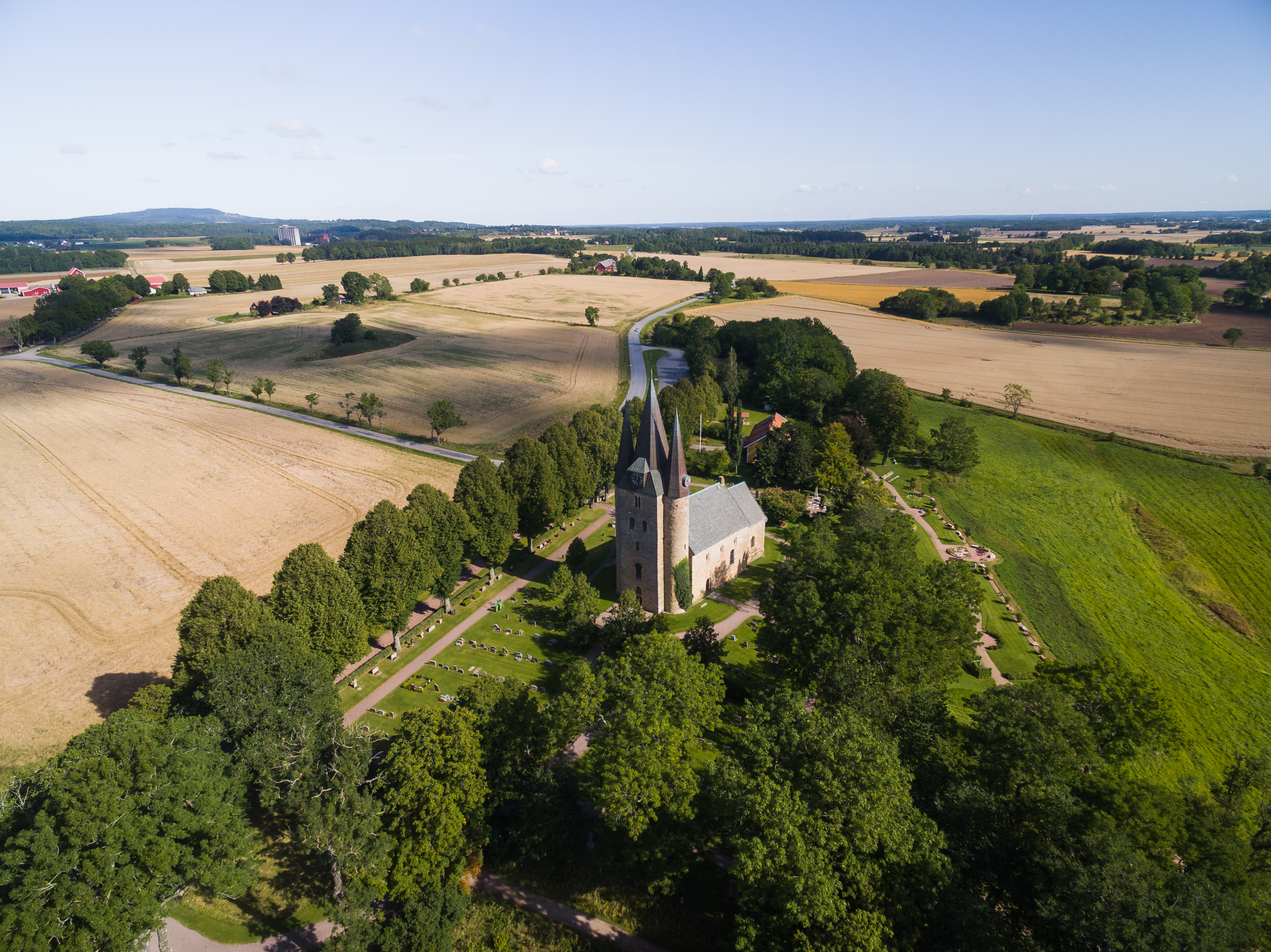 Aerial view on a stone church.
