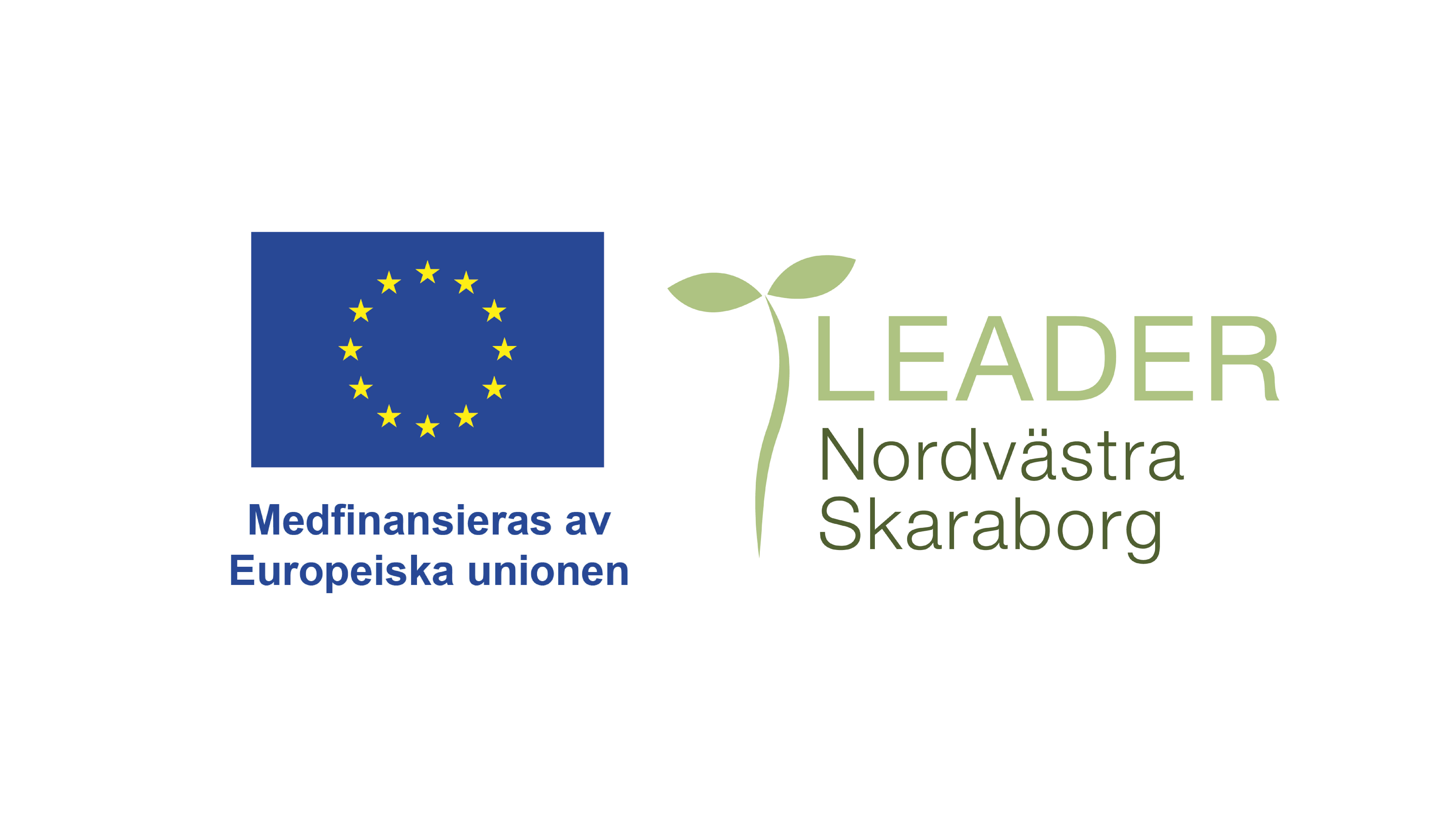 Två logotyper där det står Medfinansieras av Europeiska unionen och Leader Nordvästra Skaraborg