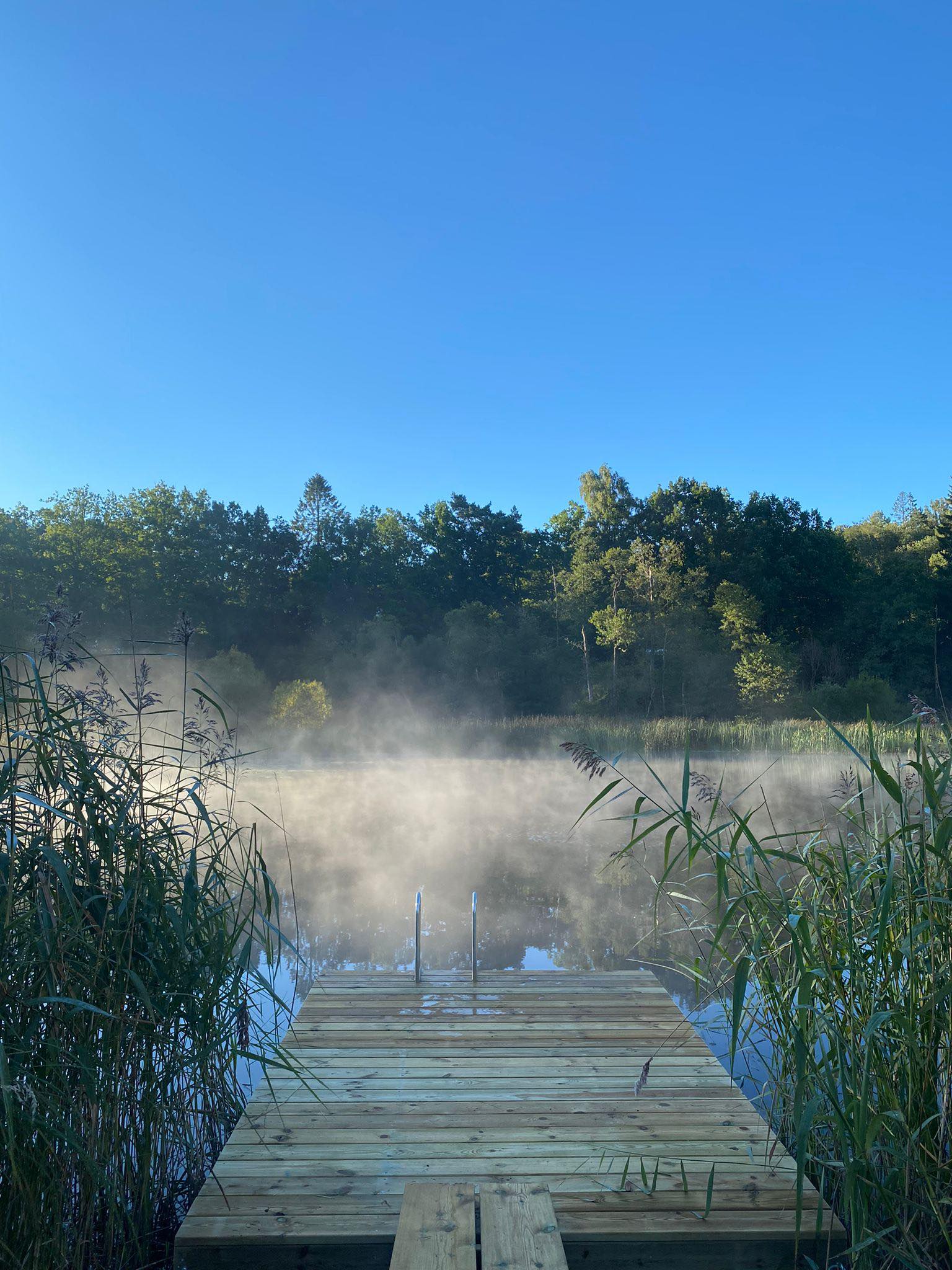 Tannery club, bridge with view over foggy river