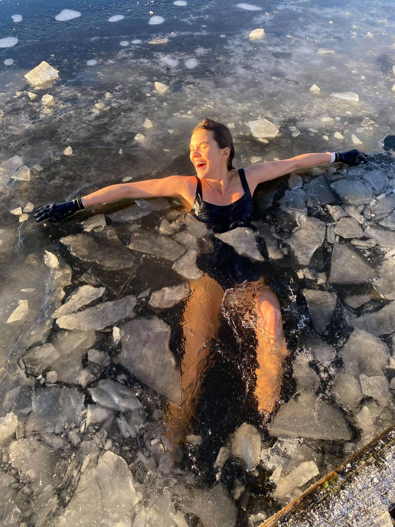 Happy women takes a icebath