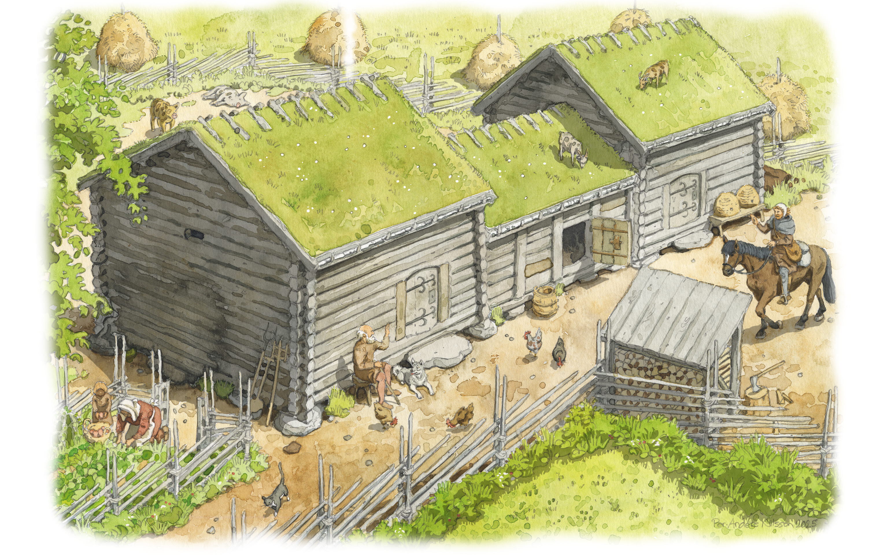 Medeltida gård illustration