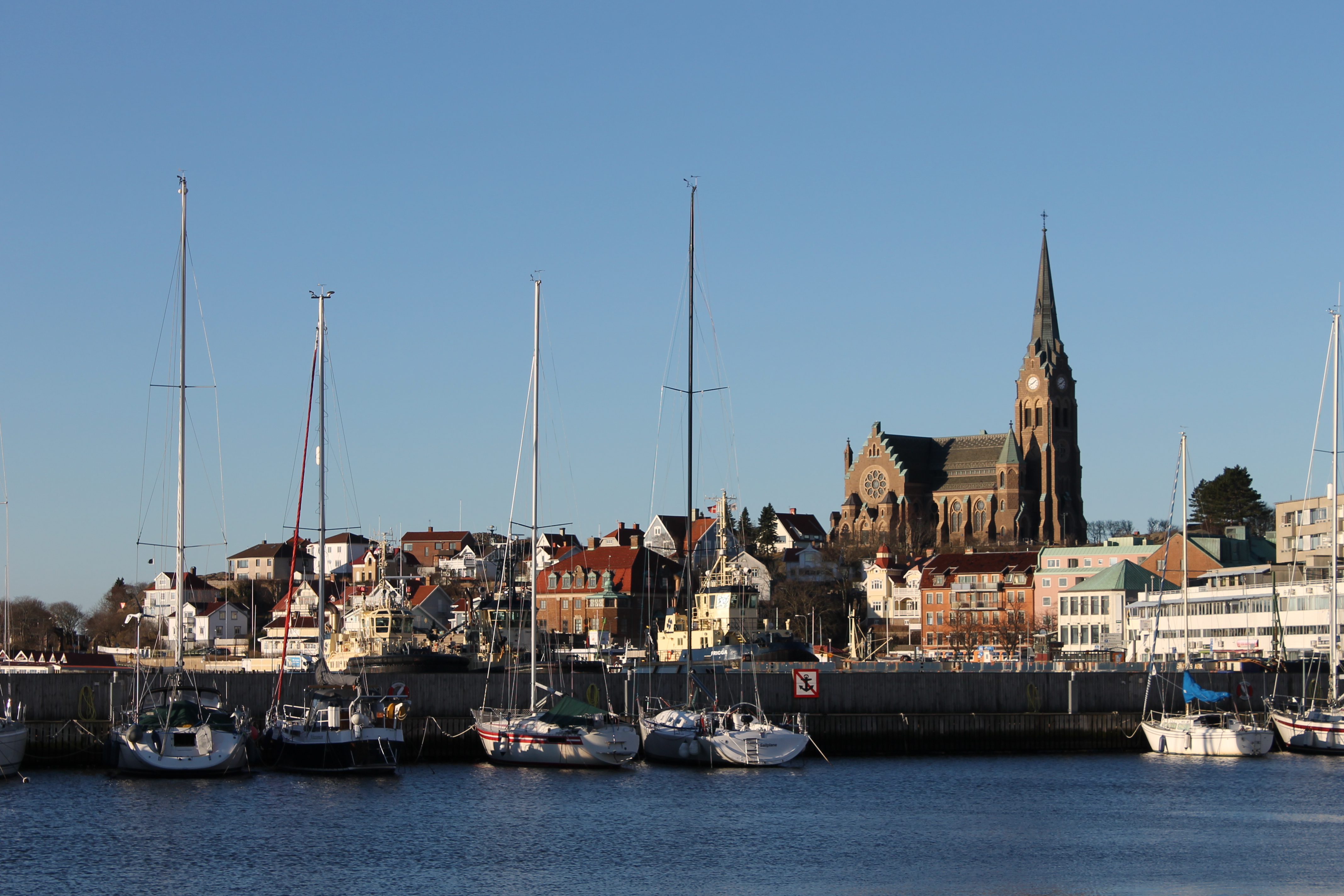 Church and boats in Lysekil harbour