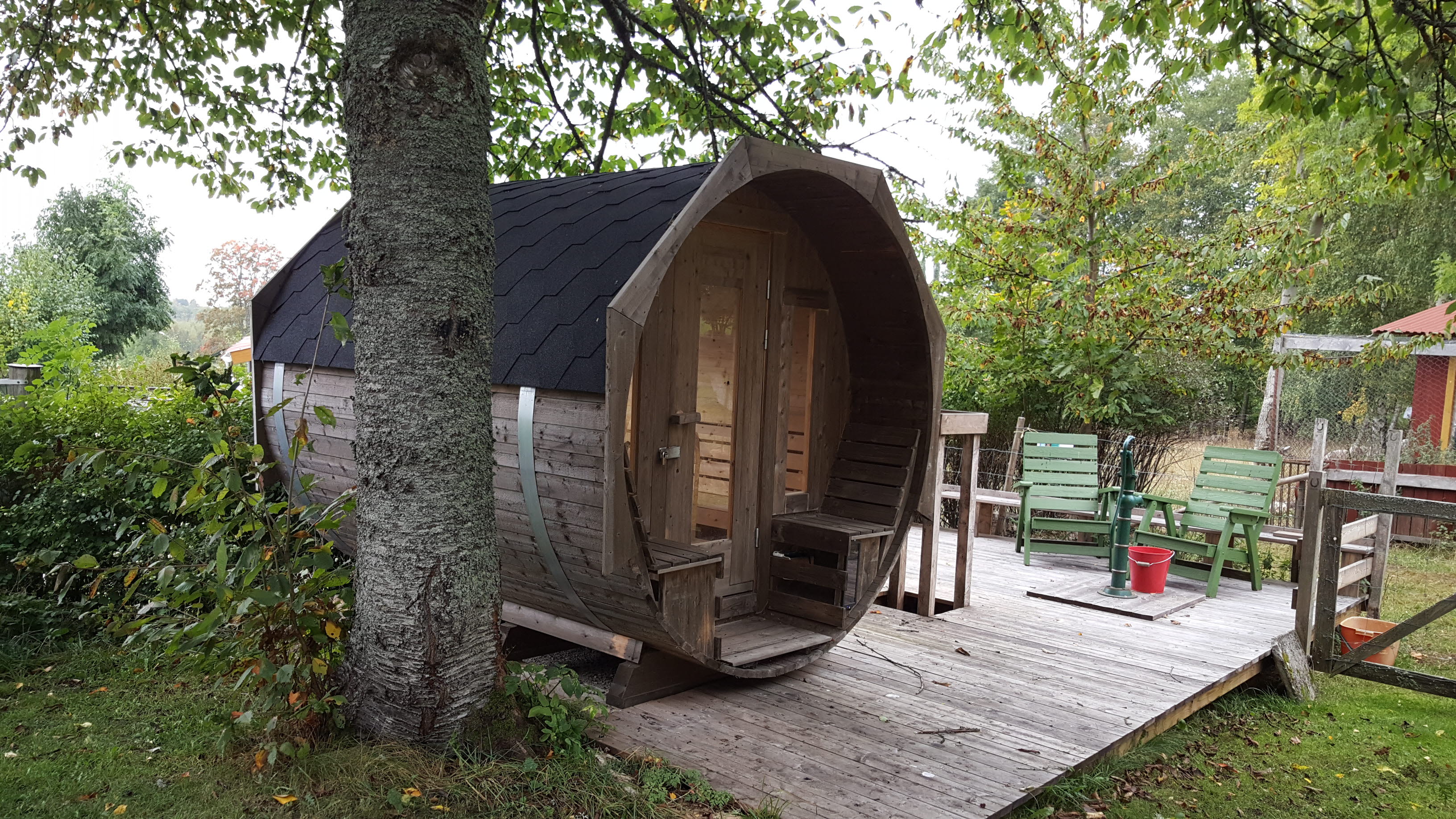 Bastu på Lugnåsberget Ekohotell. 