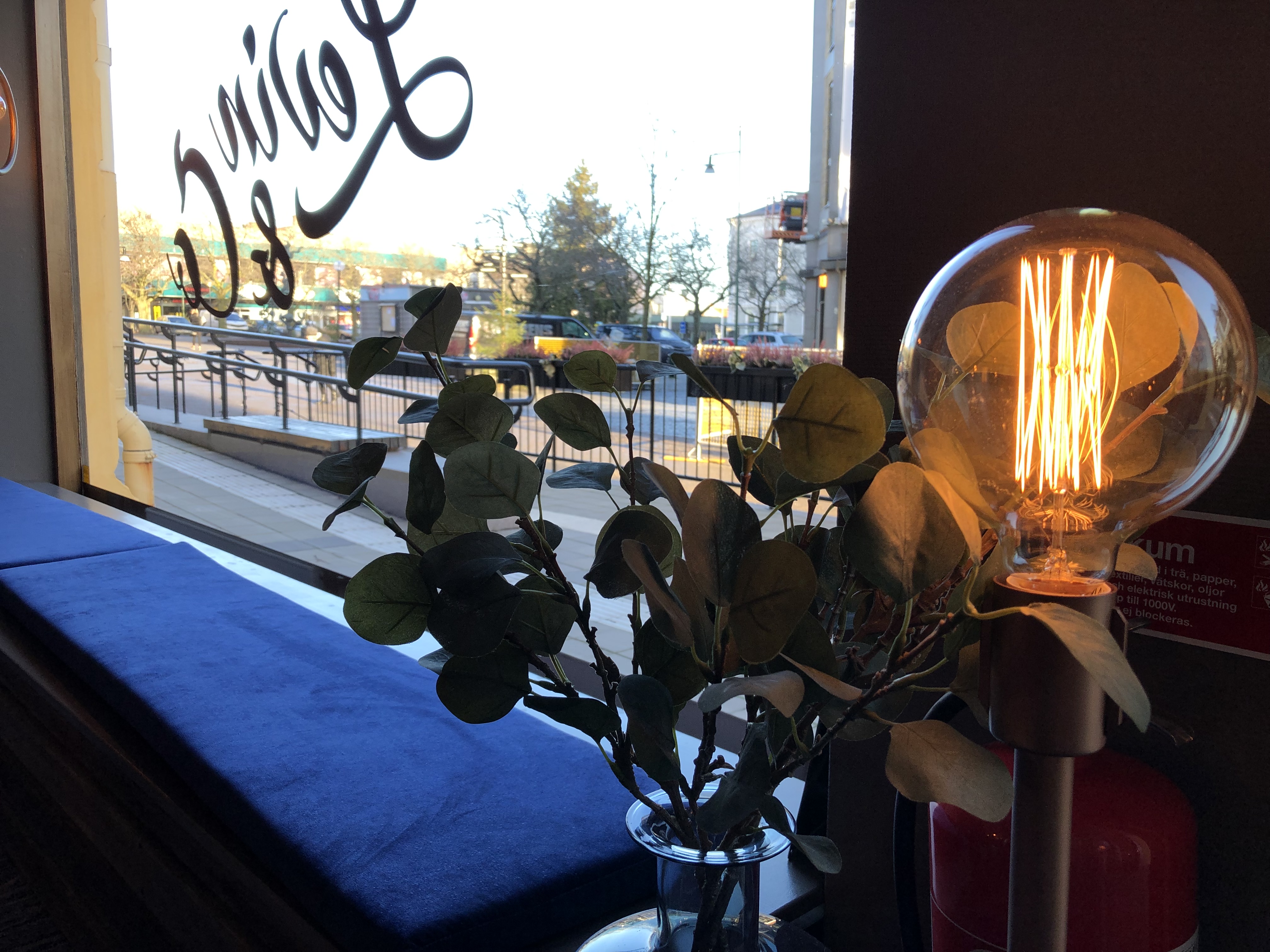 Fönster ut mot gågatan på Levin & Co i Mariestad.