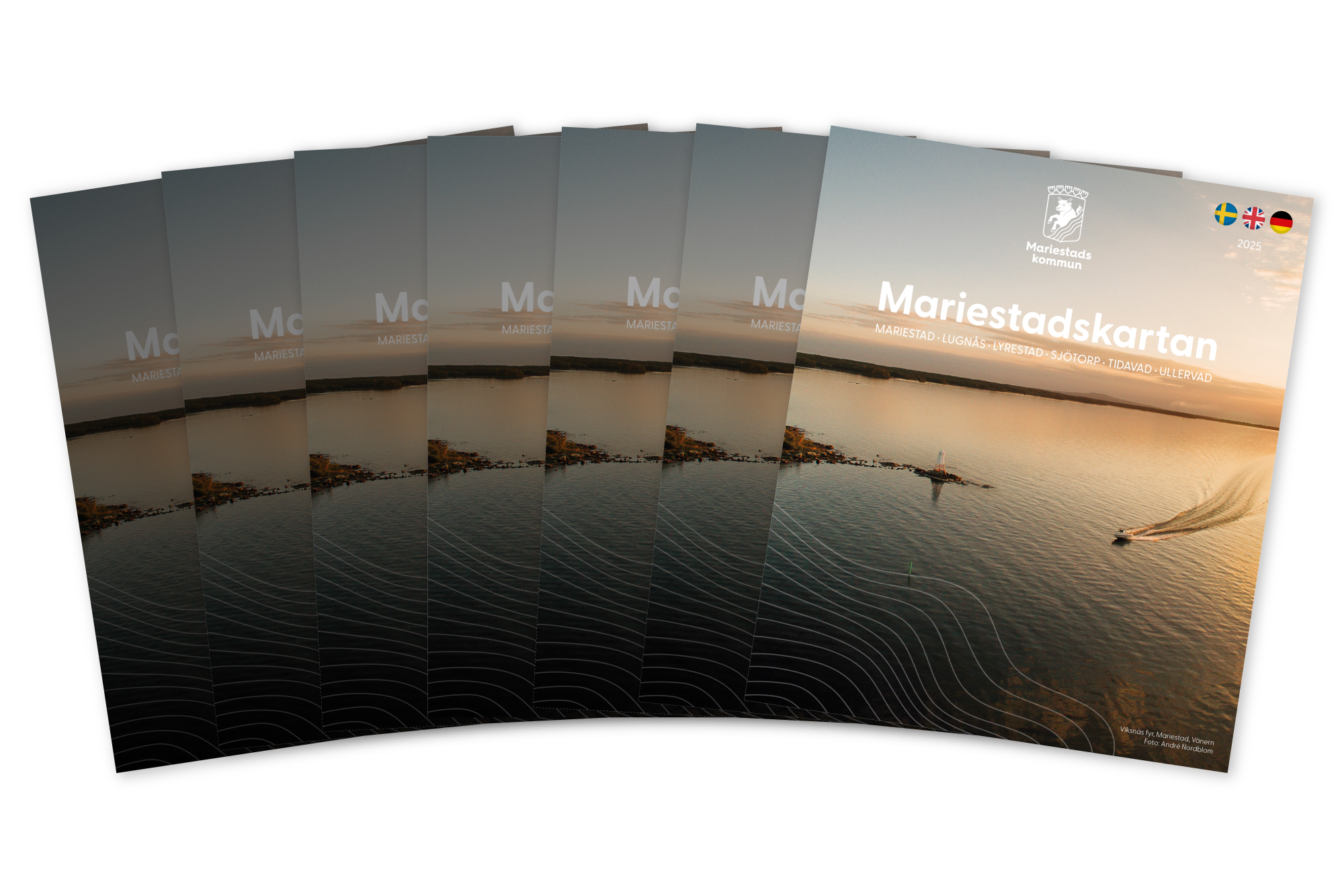 Mariestadskartor som en solfjäder.