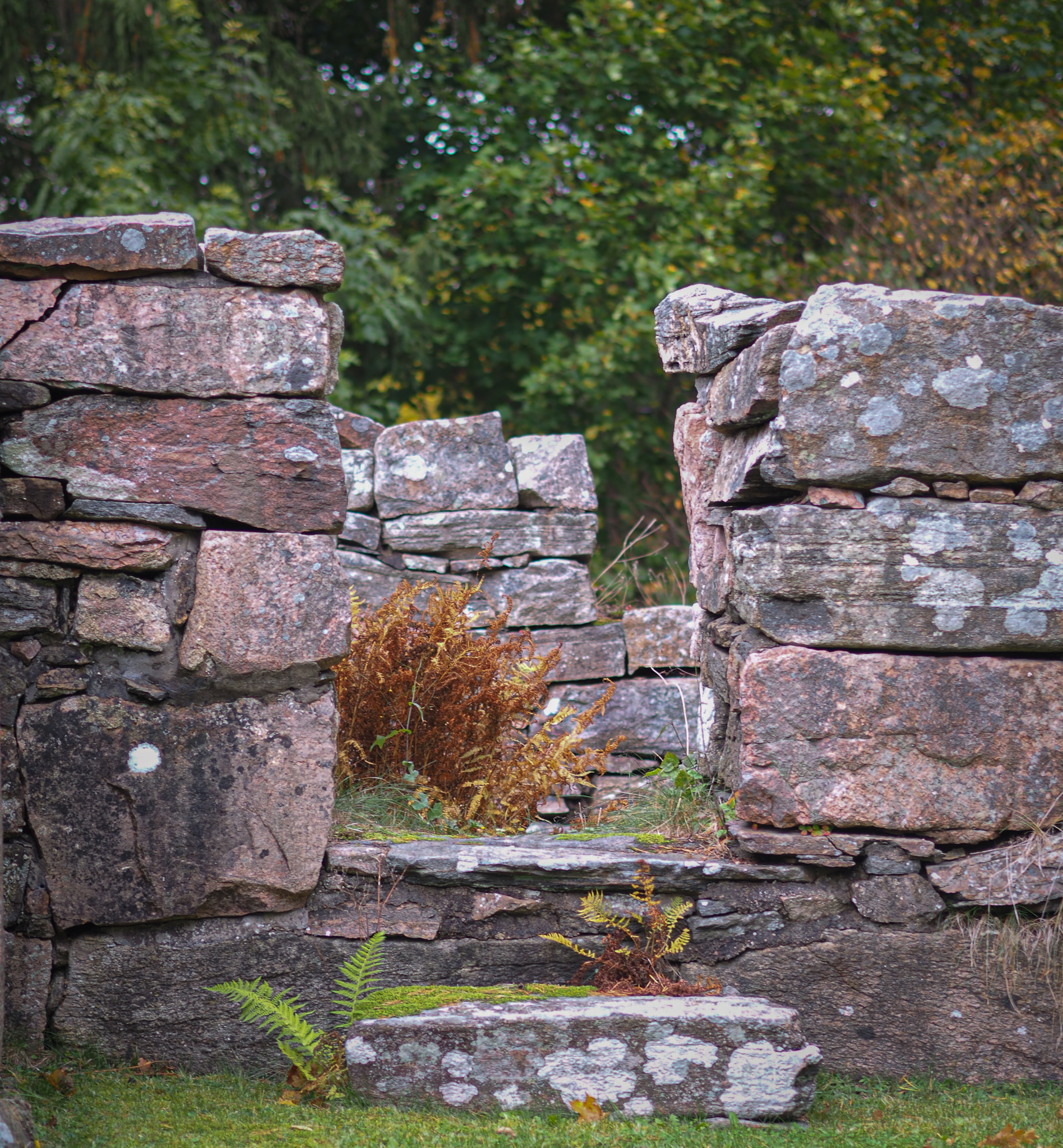 En närbild på stenar från en ruin