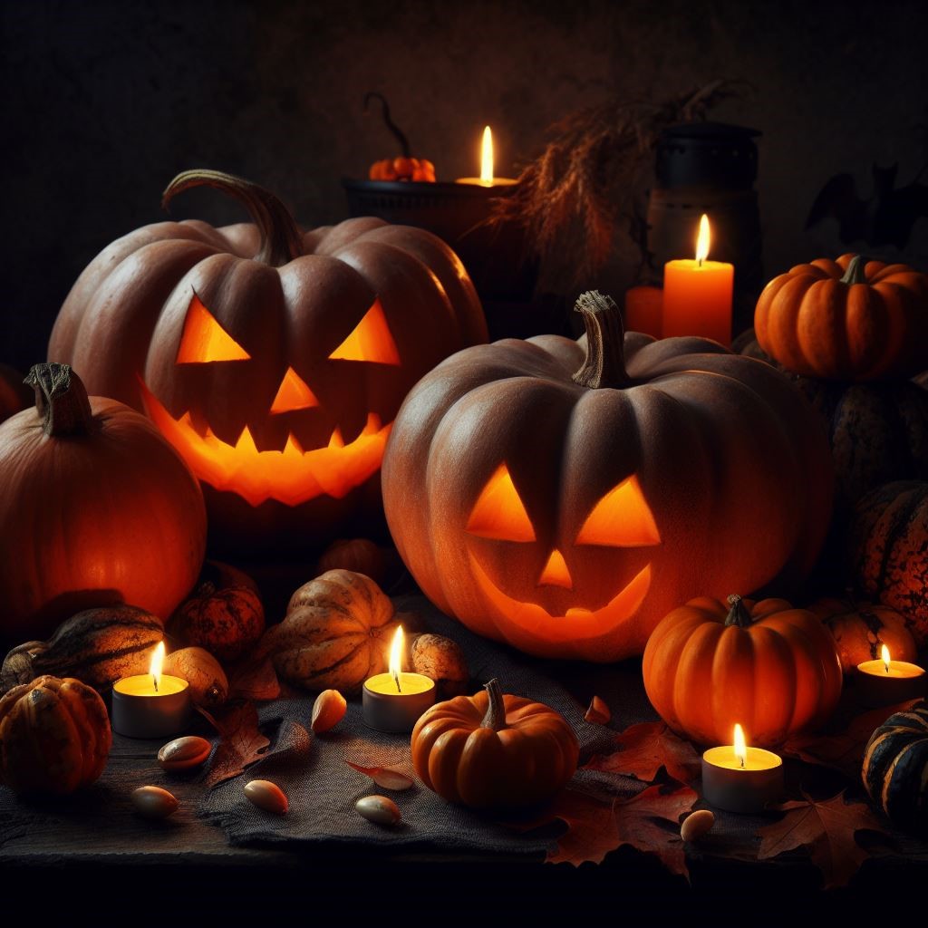 Pumpor och ljus. Spöklik stämning.