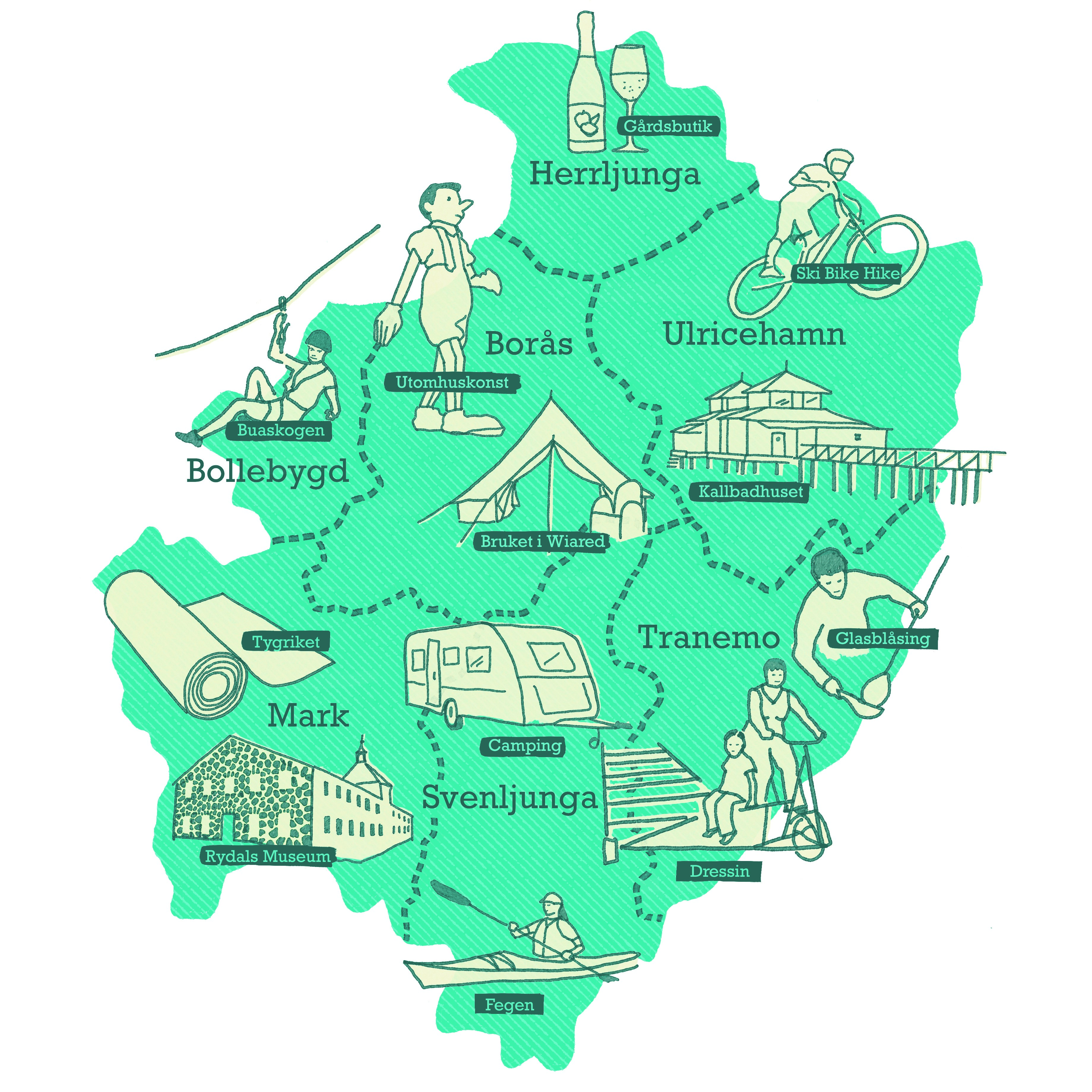 Illustrerad karta över område i Sjuhärad