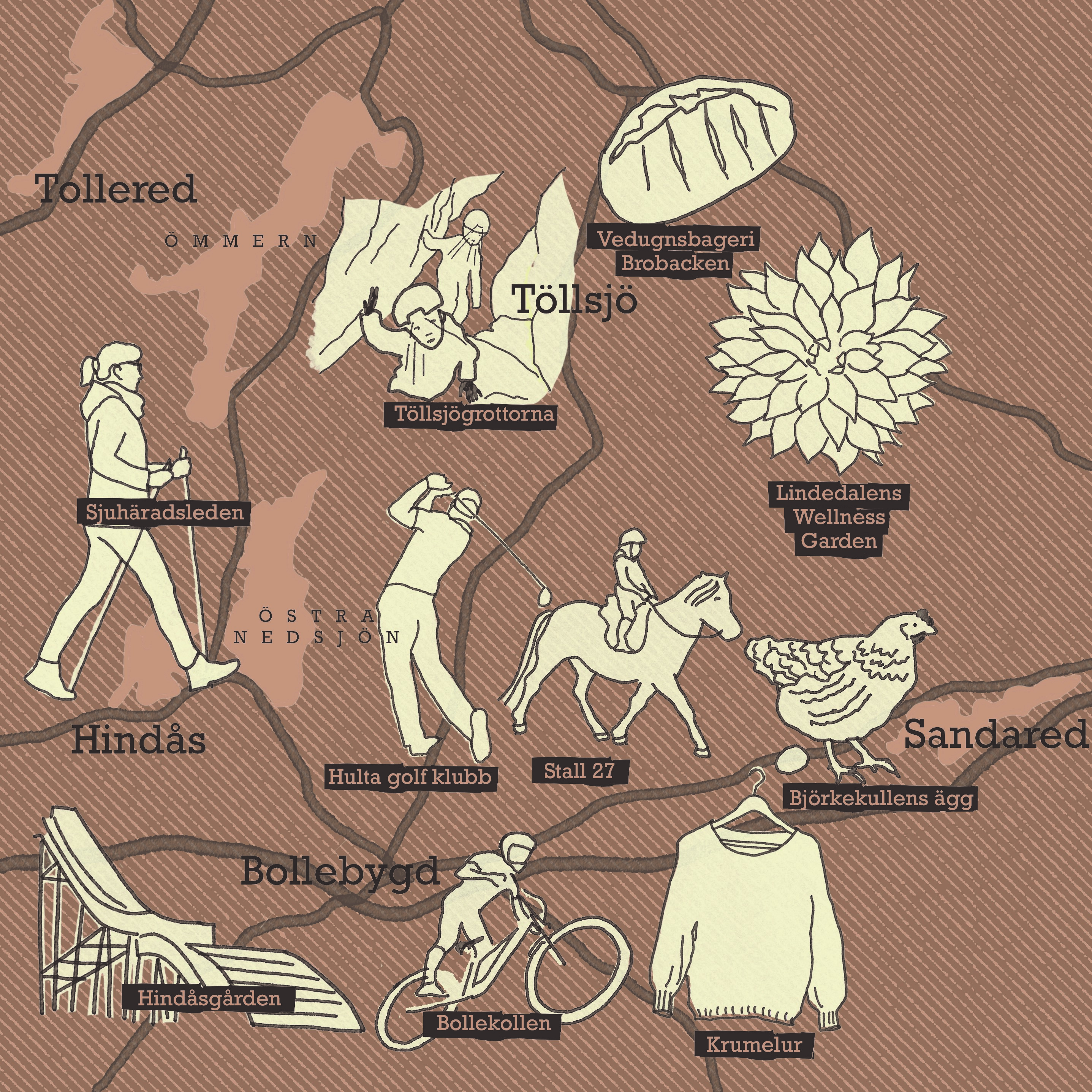 Illustrerad karta över område i Sjuhärad