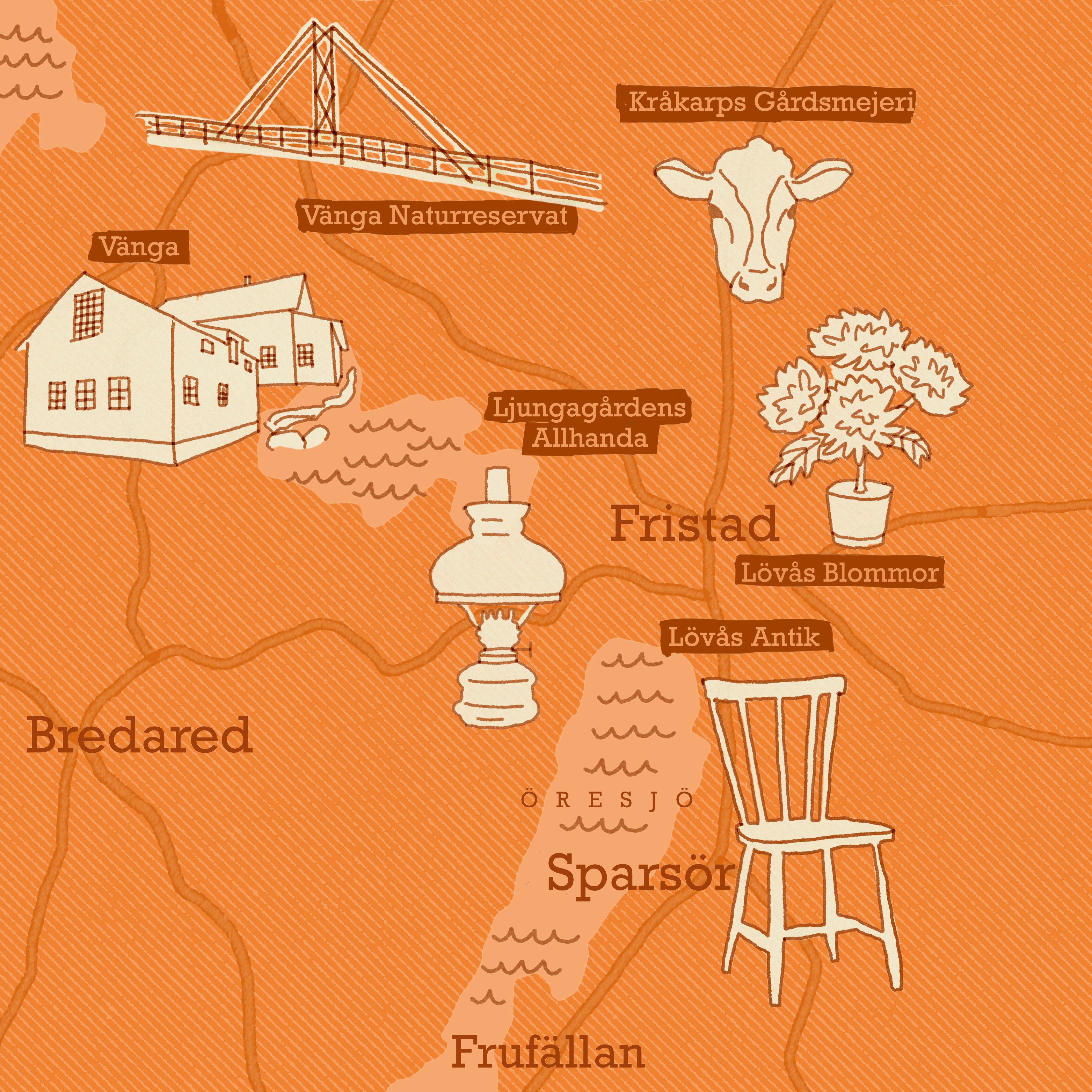 Illustrerad karta över område i Sjuhärad