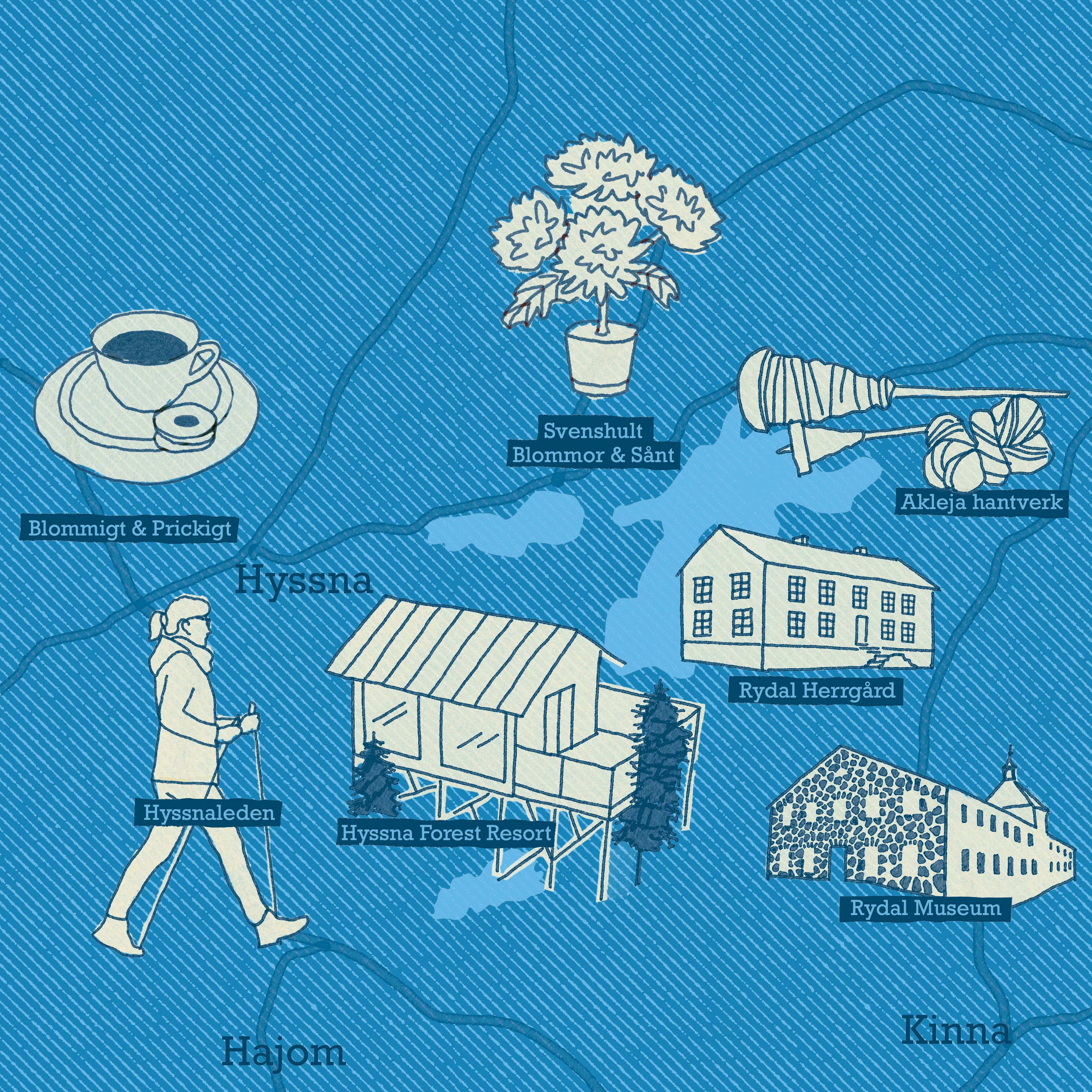 Illustrerad karta över område i Sjuhärad