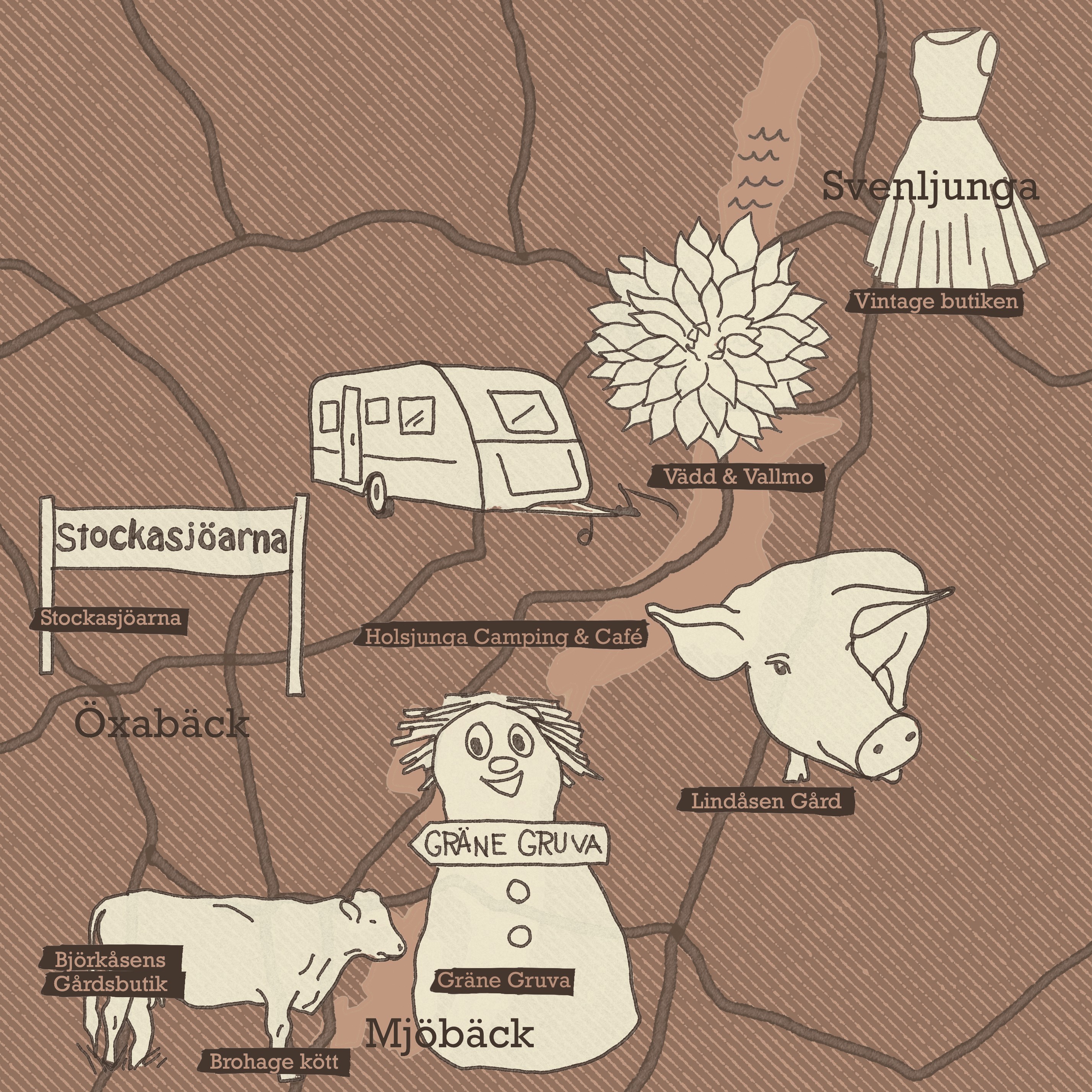 Illustrerad karta över område i Sjuhärad