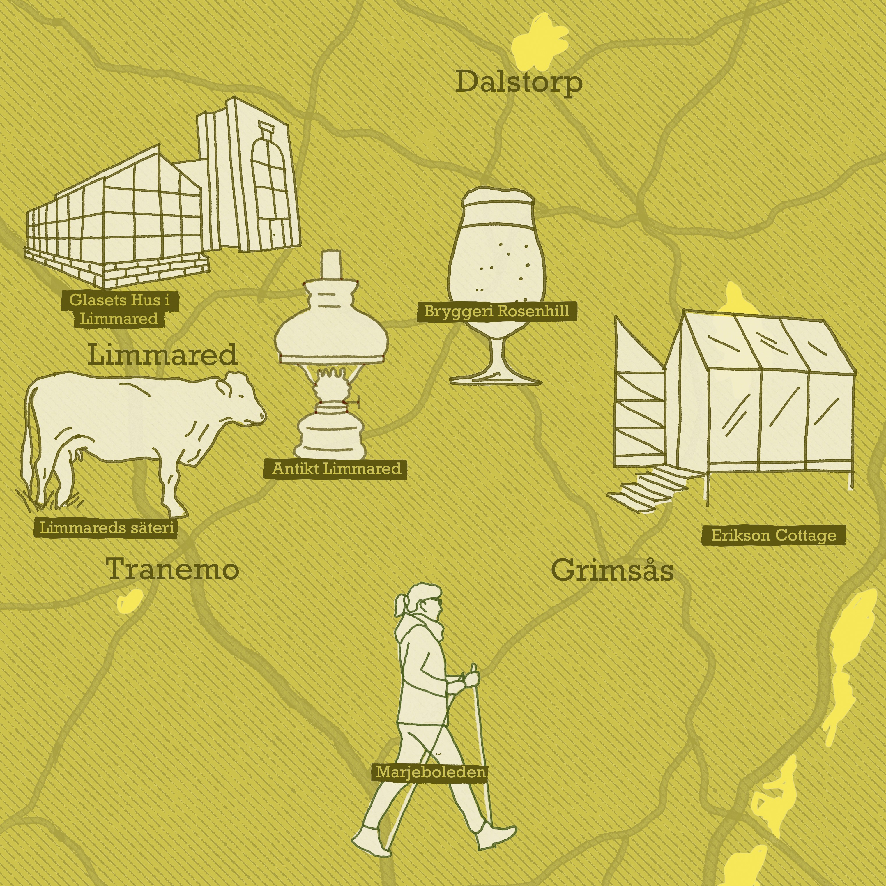 Illustrerad karta över område i Sjuhärad